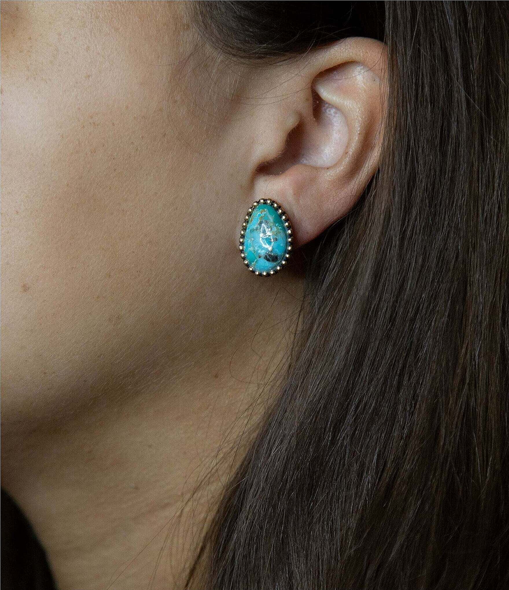 Barse Bronze and Genuine Turquoise Clip Earrings