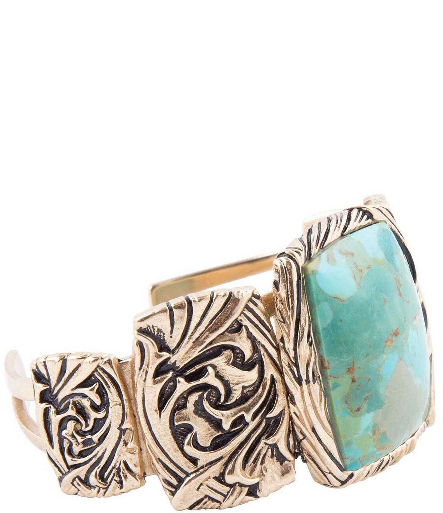 Barse Genuine Turquoise and Bronze Detailed Cuff Bracelet