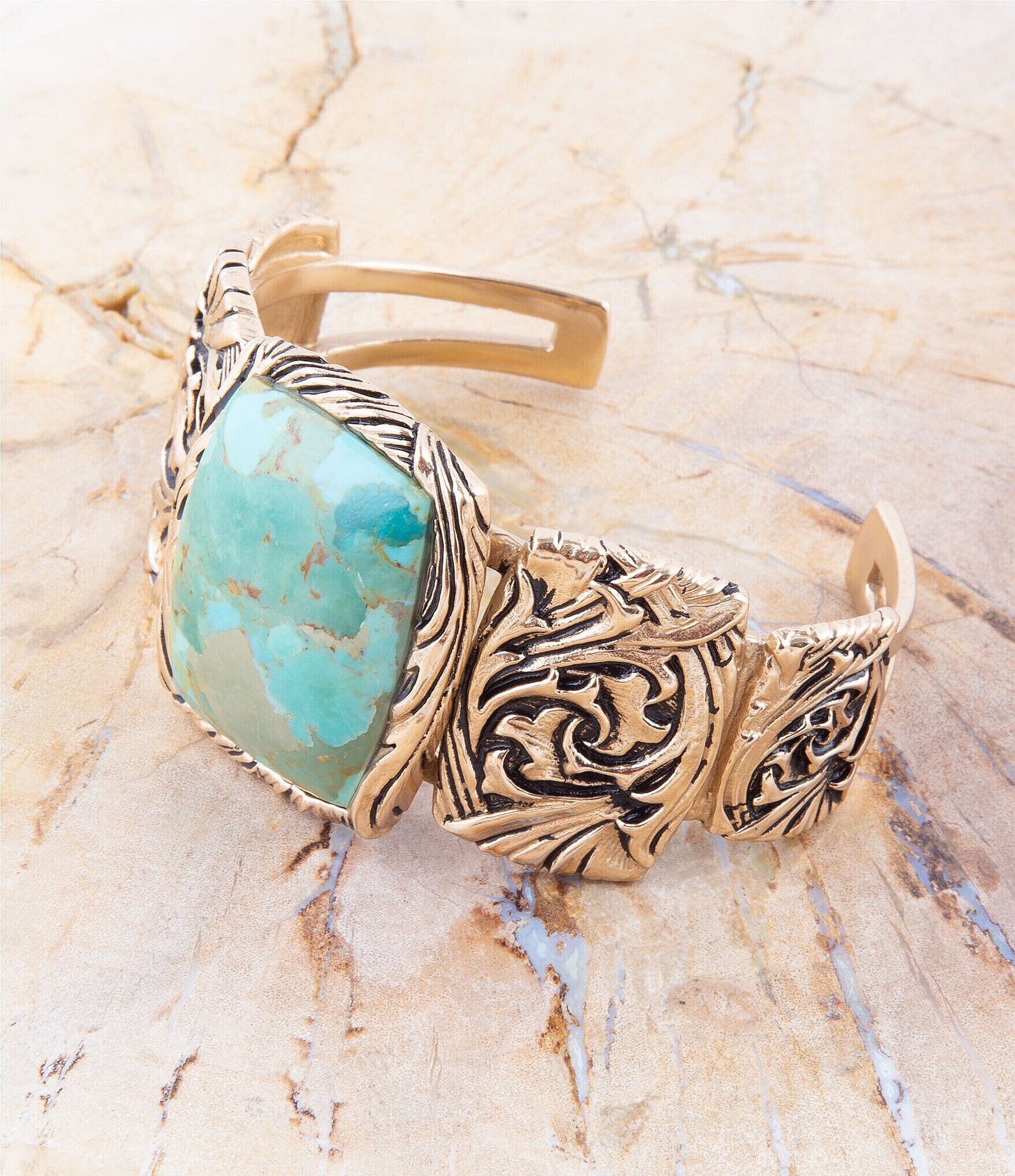 Barse Genuine Turquoise and Bronze Detailed Cuff Bracelet