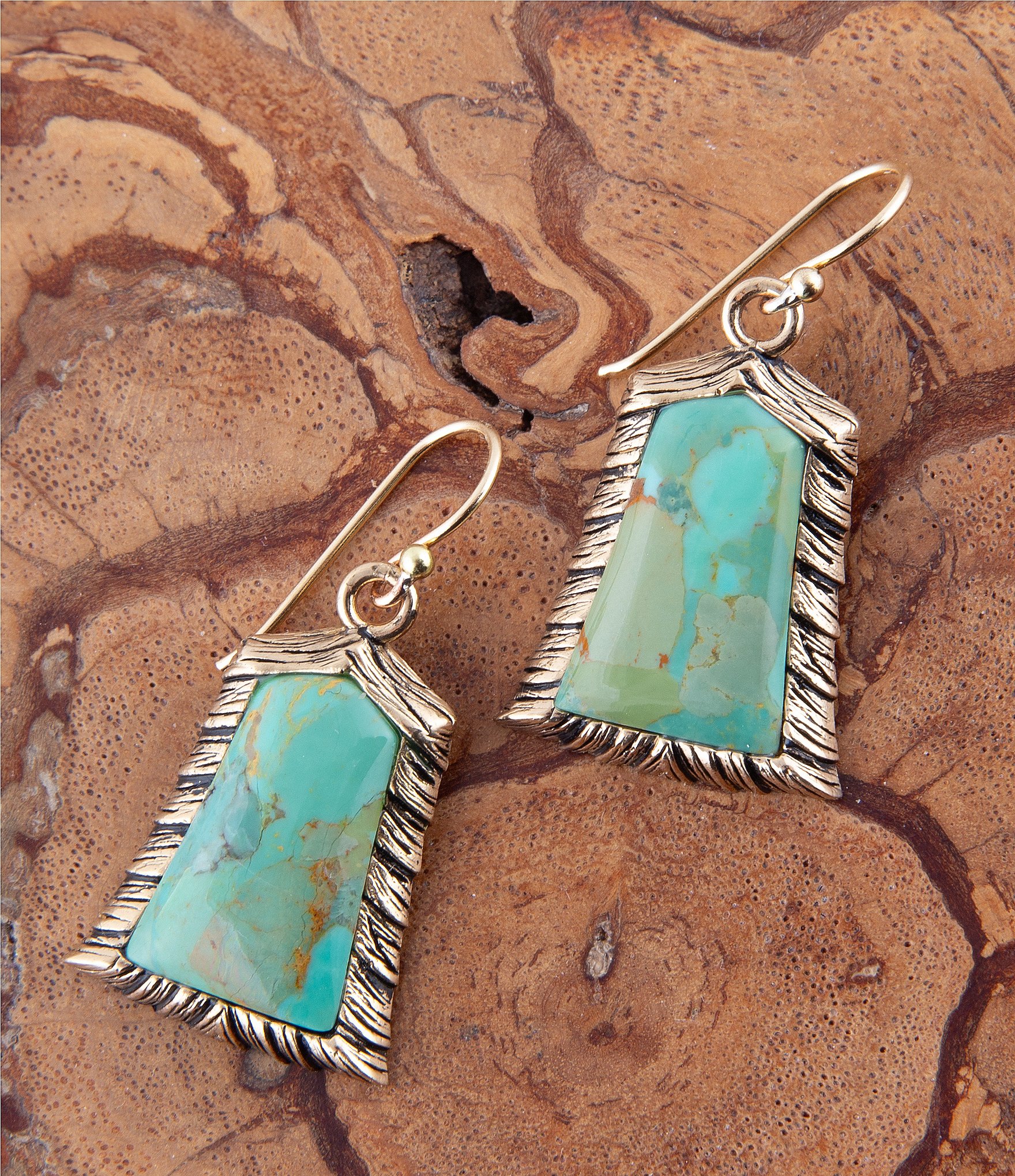 Barse Bronze and Genuine Turquoise Drop Earrings