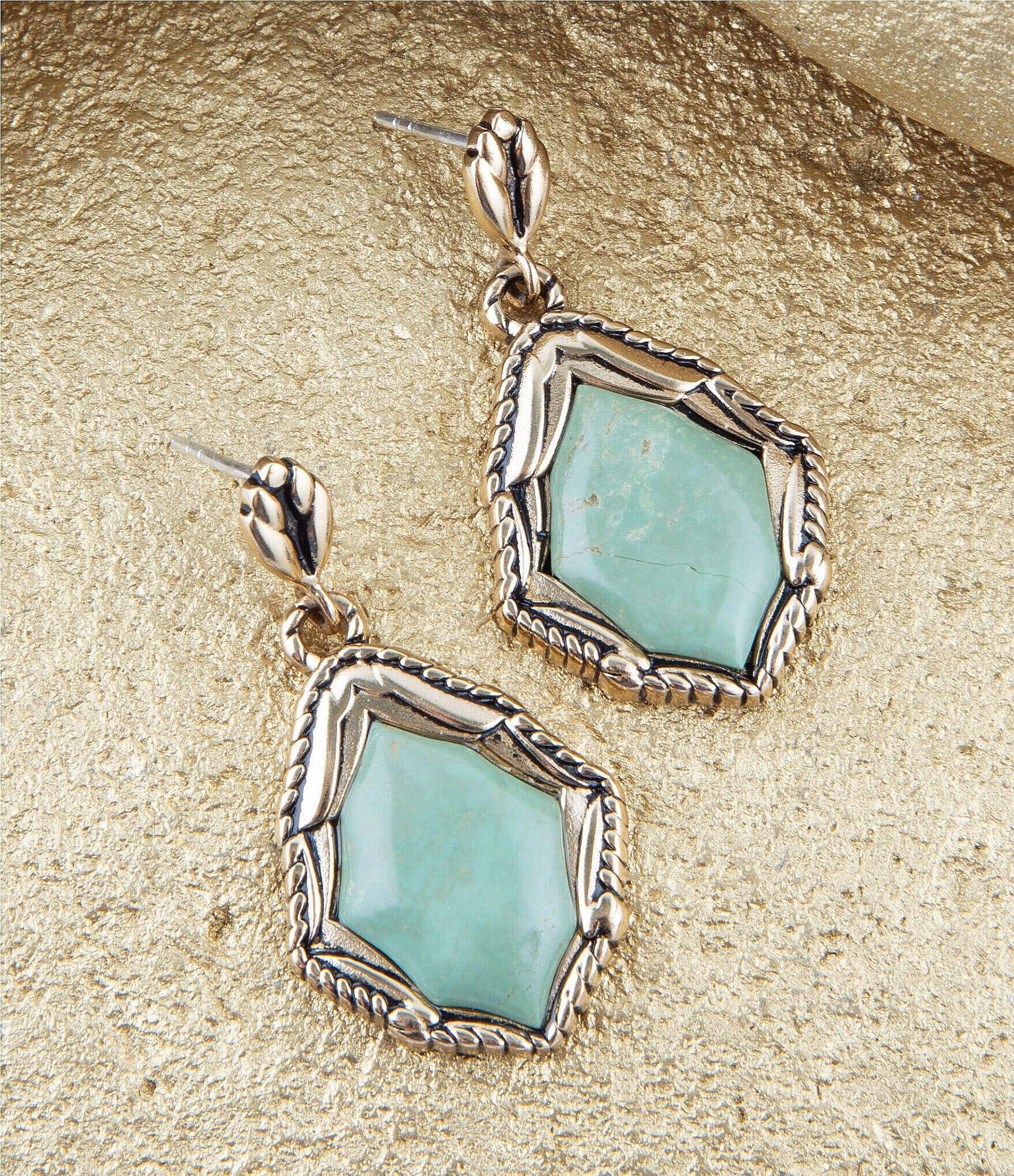 Barse Bronze and Genuine Turquoise Drop Earrings