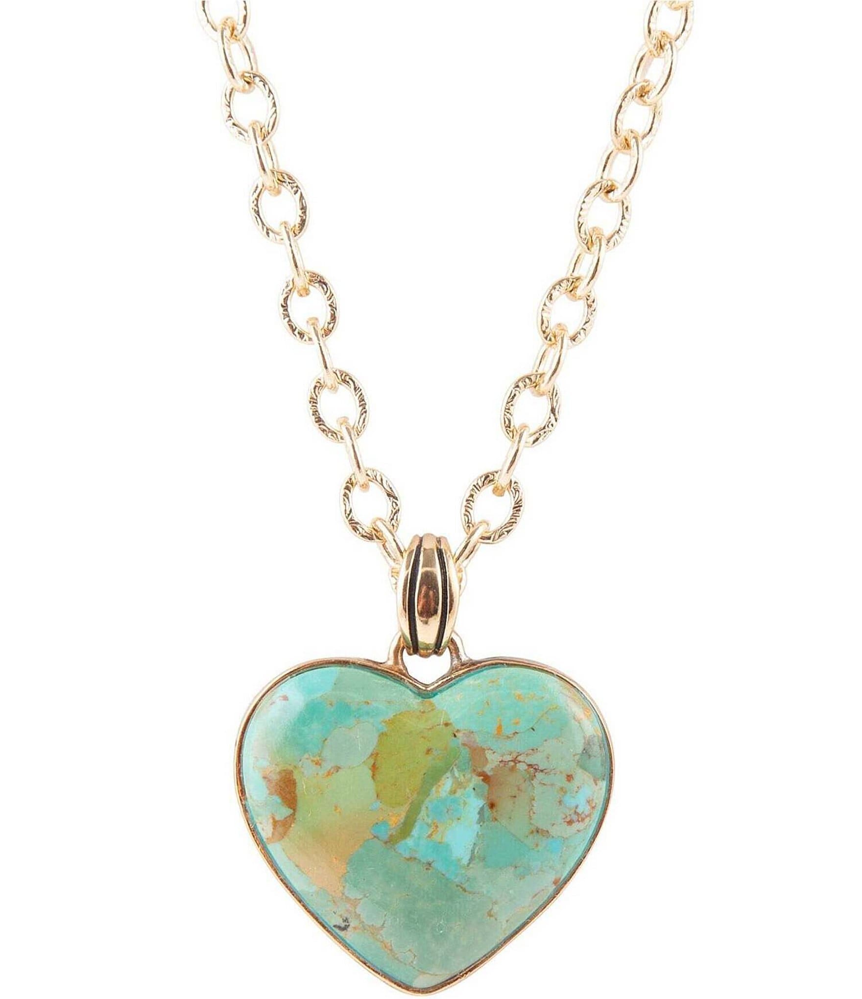 Barse Bronze and Genuine Turquoise Heart Short Pendant Necklace