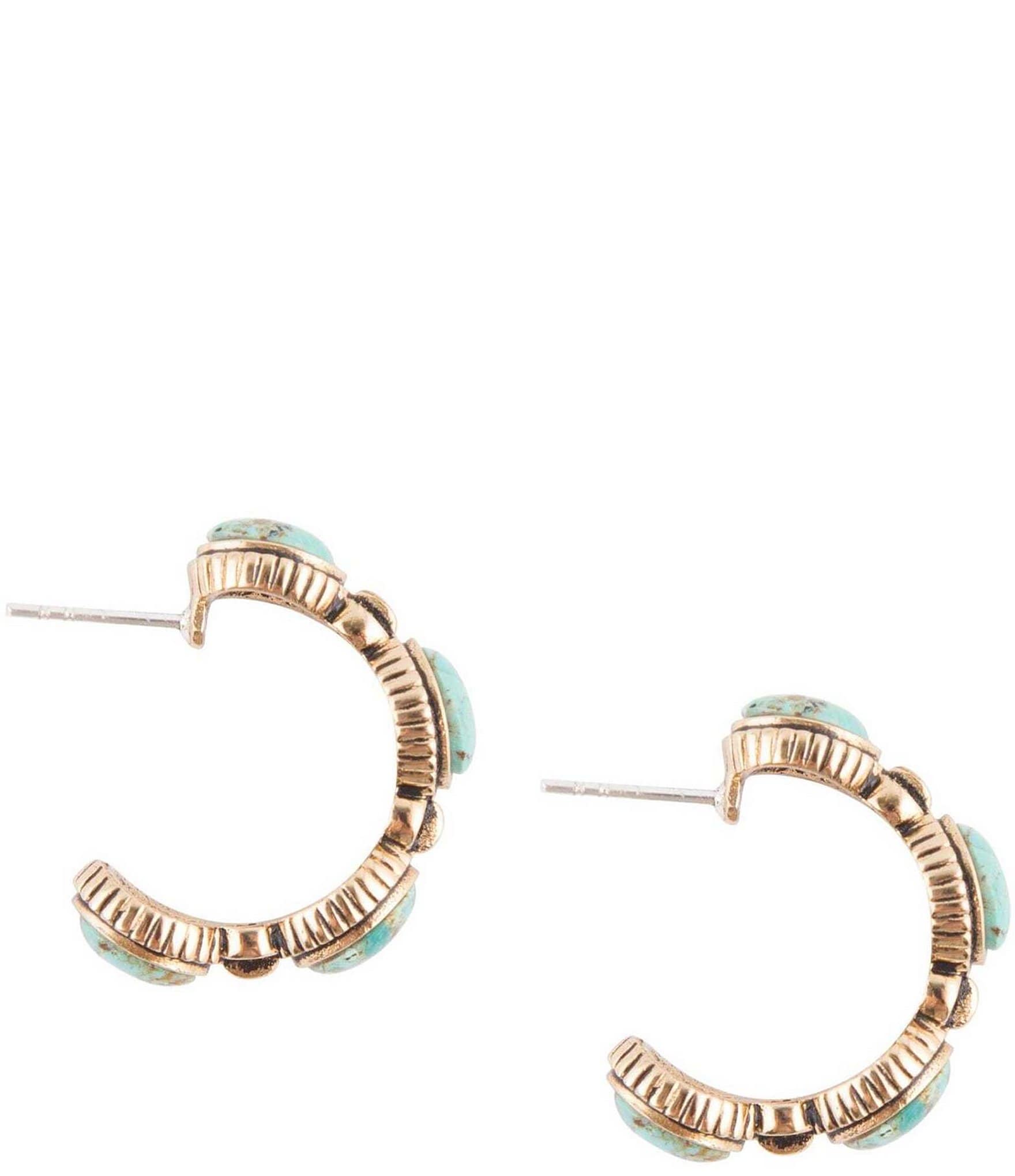 Barse Bronze and Genuine Turquoise Hoop Earrings