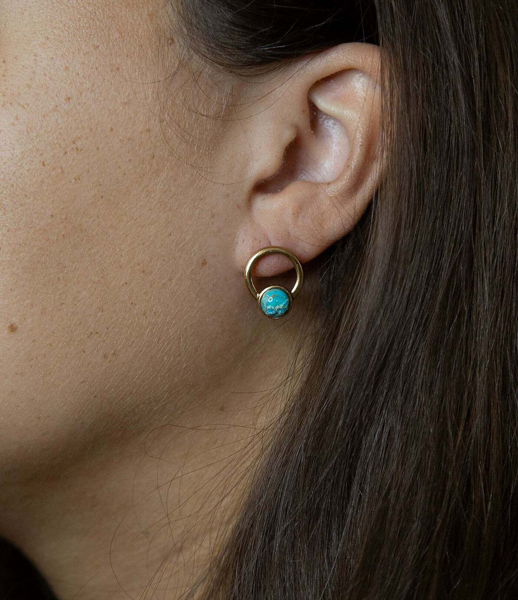 Barse Bronze and Genuine Turquoise Orbital Drop Earrings