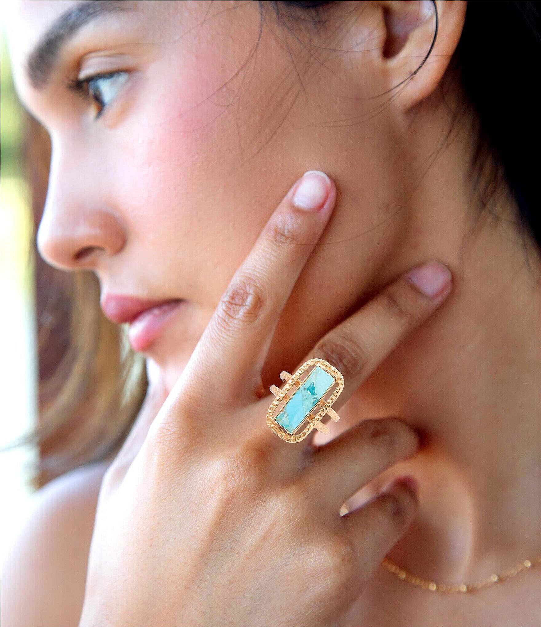 Barse Willa Blue Turquoise Golden Statement Ring