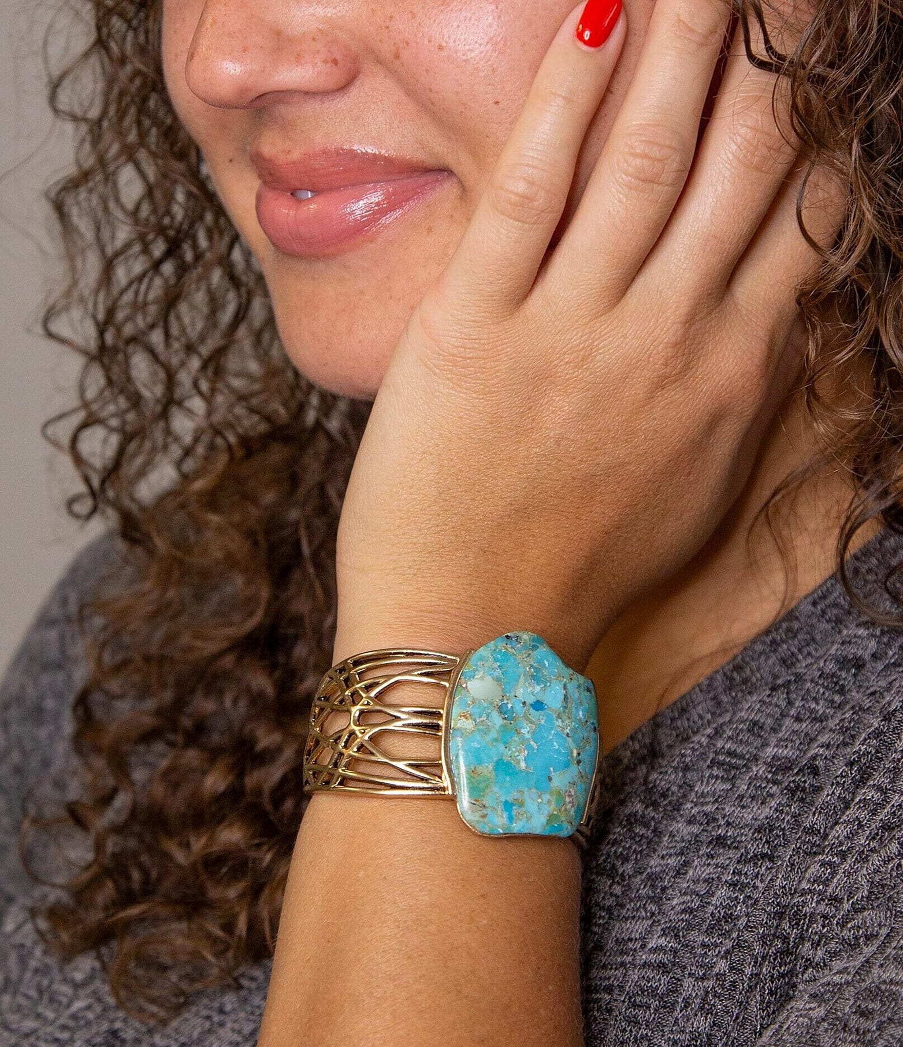 Barse Bronze and Genuine Turquoise Statement Cuff Bracelet