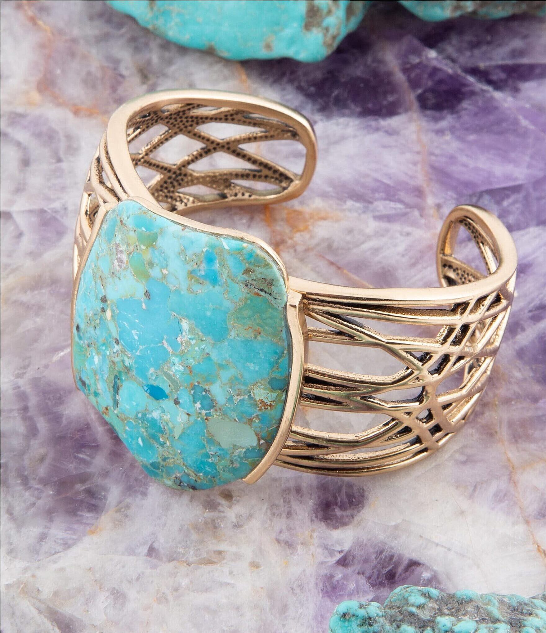 Barse Bronze and Genuine Turquoise Statement Cuff Bracelet