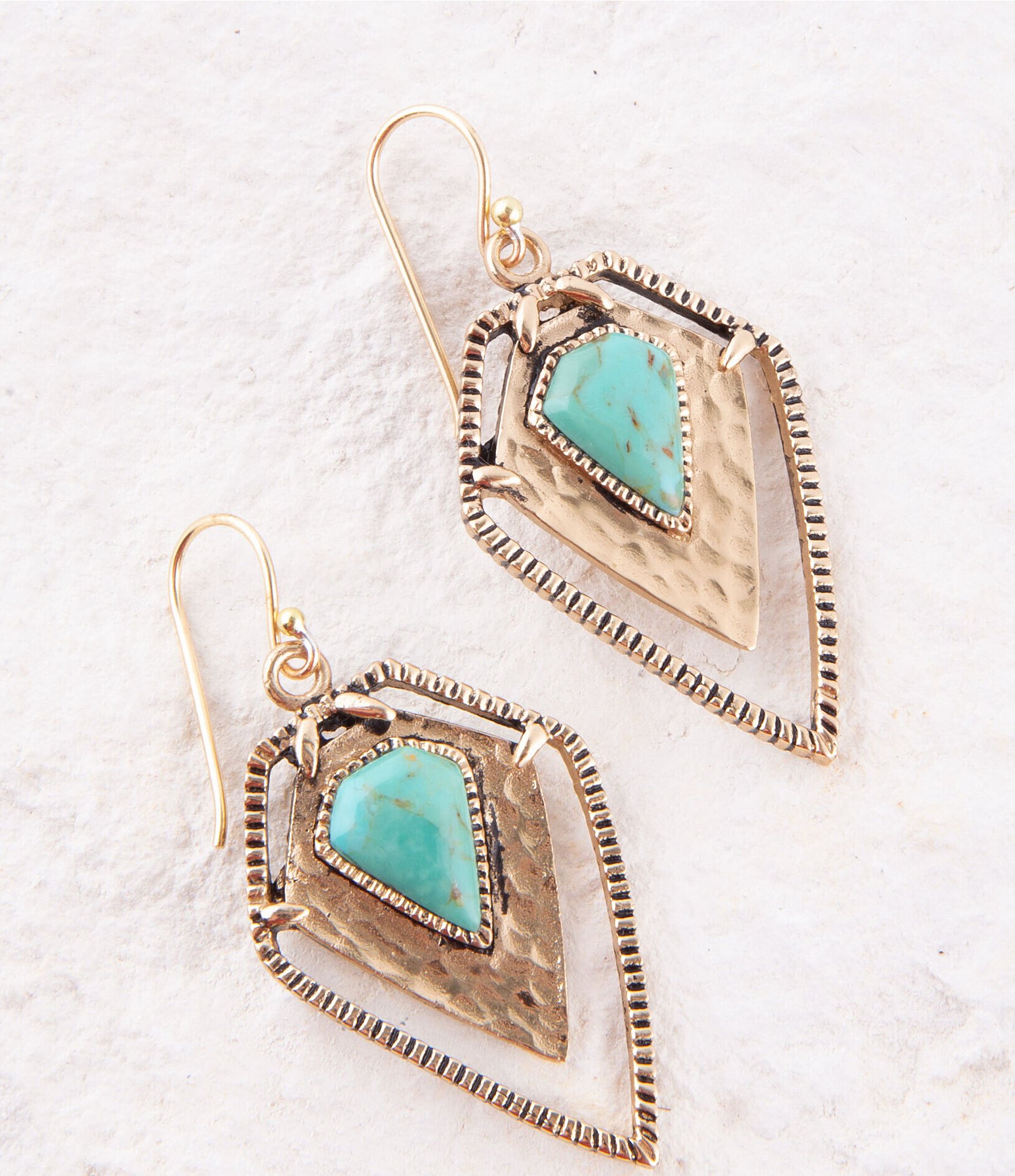 Barse Bronze and Genuine Turquoise Statement Drop Earrings