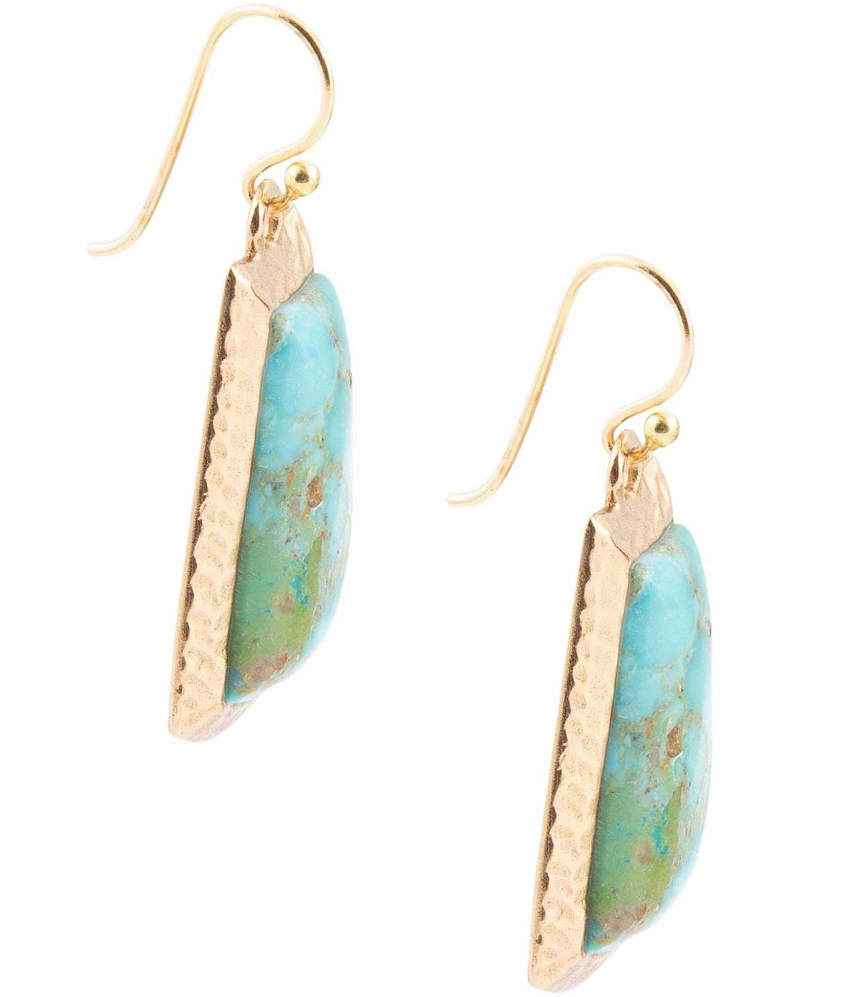 Barse Bronze and Genuine Turquoise Statement Drop Earrings