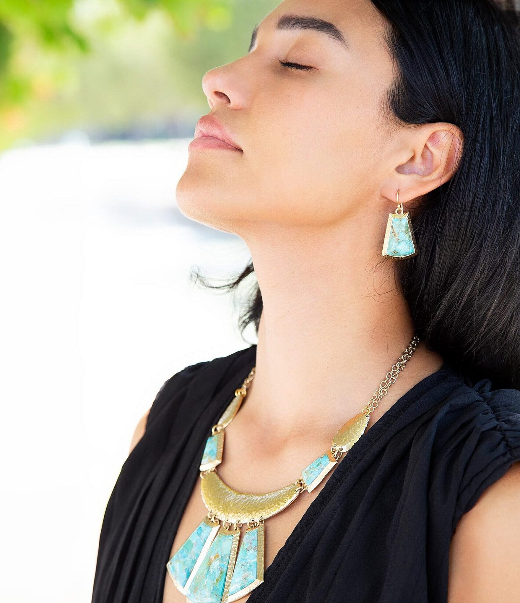 Barse Bronze and Genuine Turquoise Statement Drop Earrings