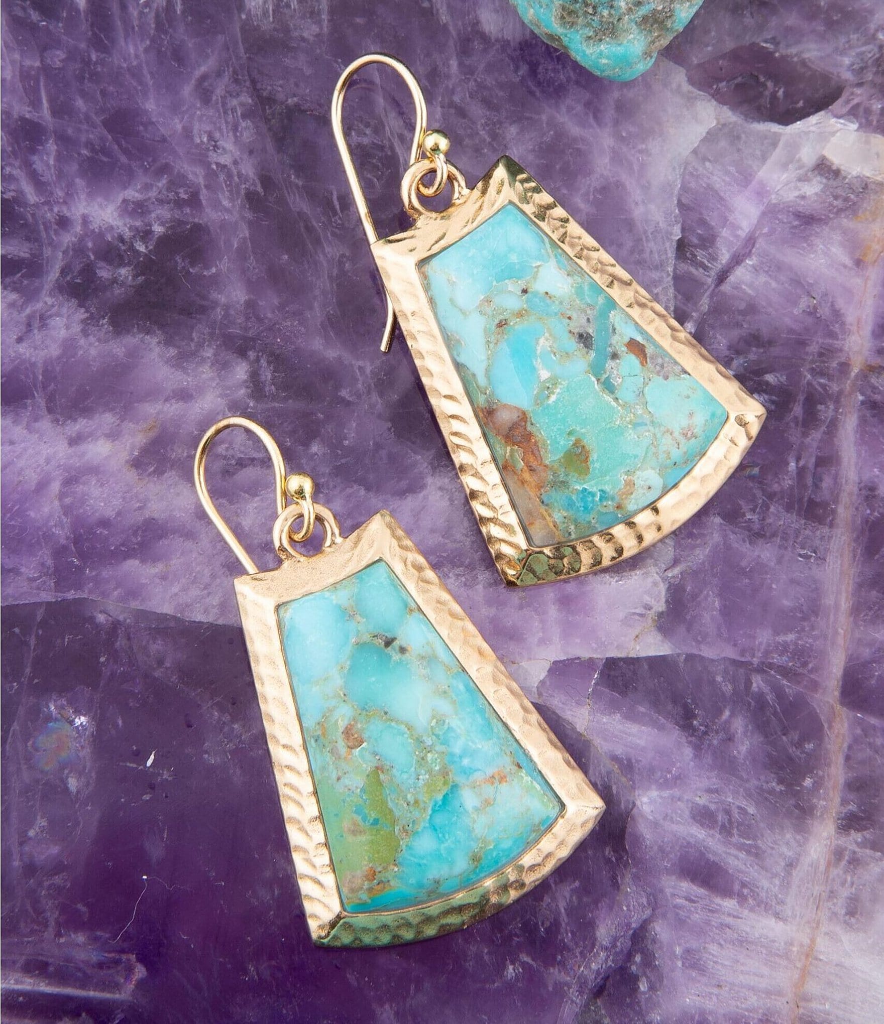 Barse Bronze and Genuine Turquoise Statement Drop Earrings