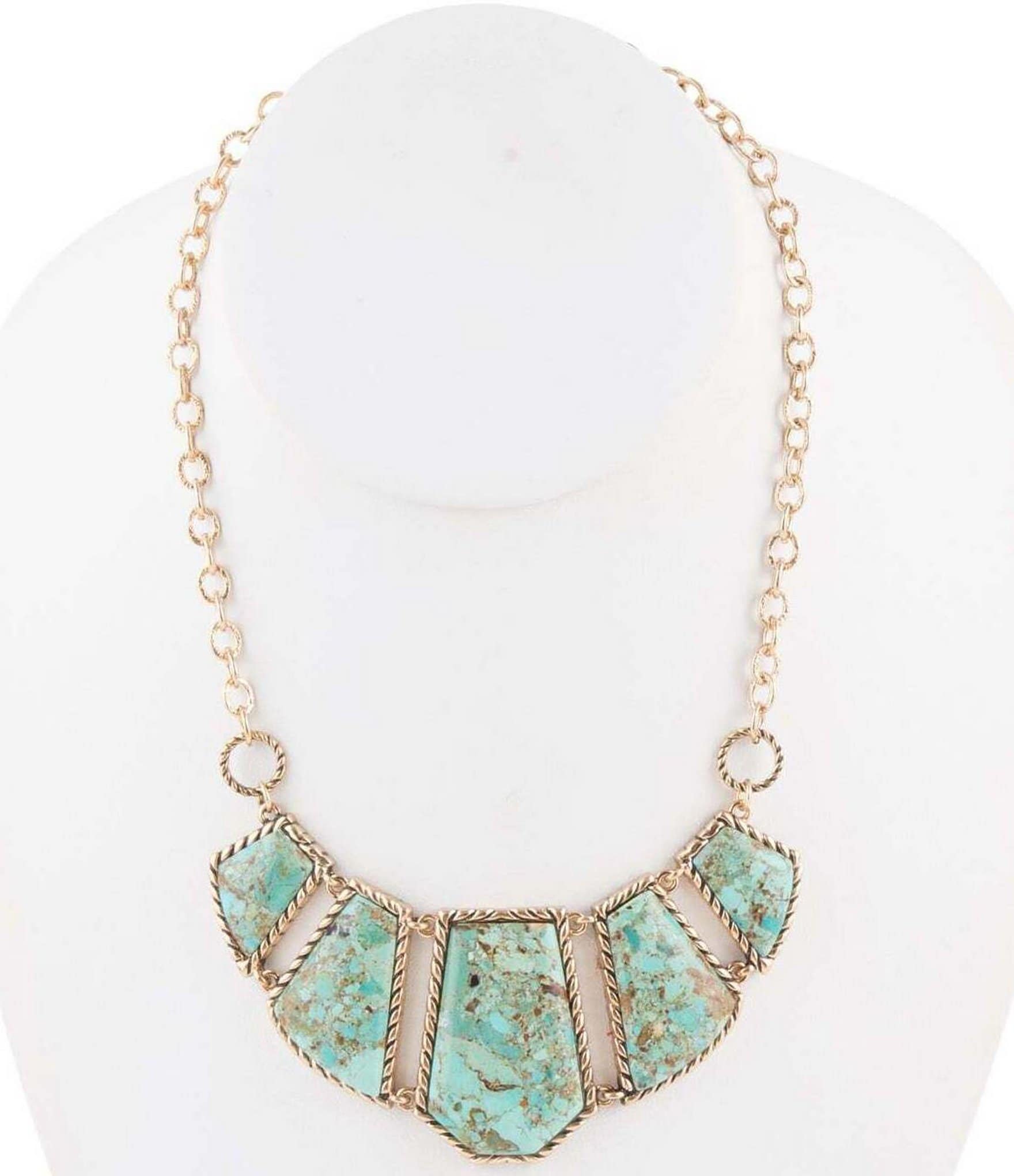 Barse Blue Turquoise and Goldtone Statement Necklace