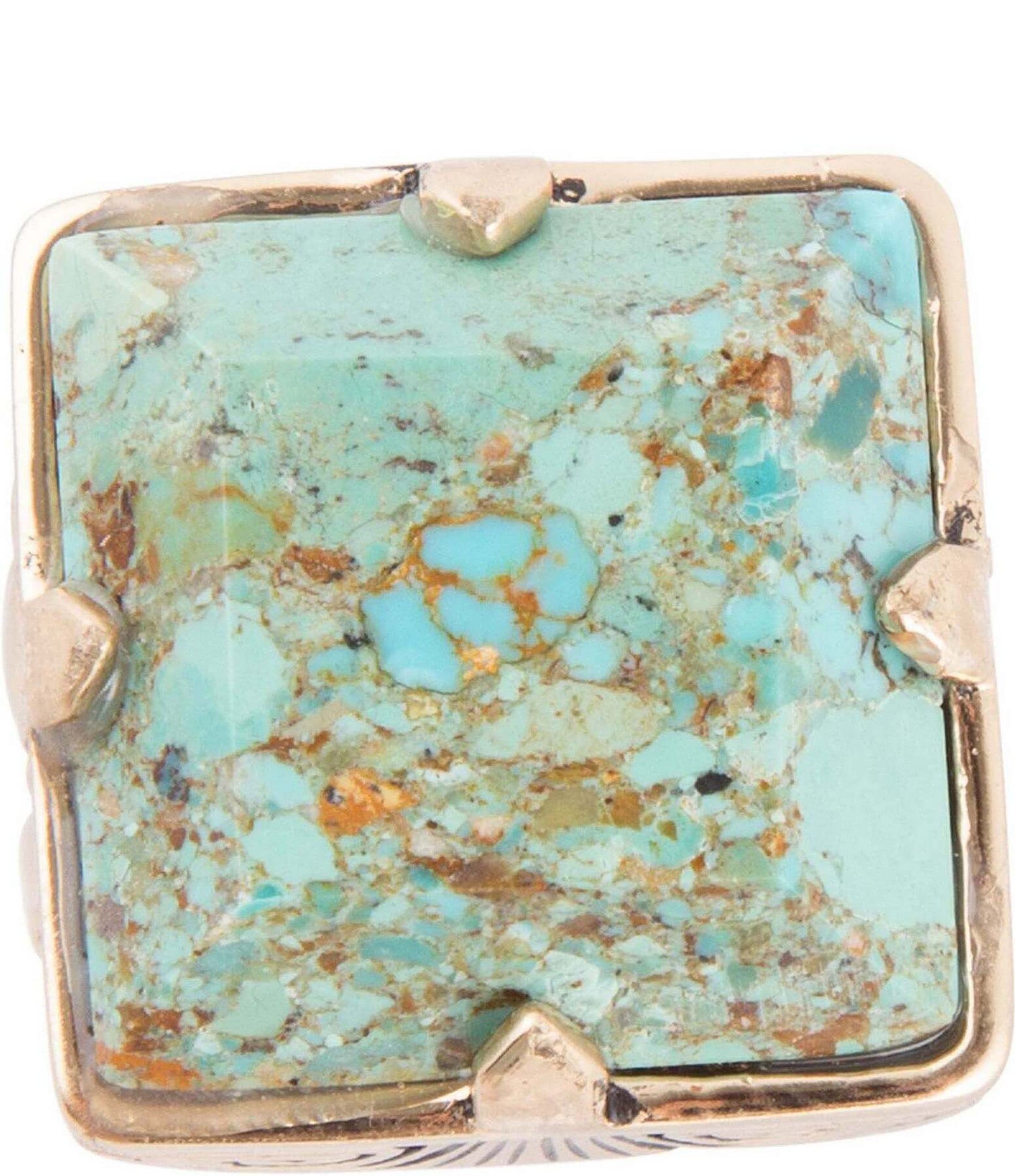 Barse Bronze and Genuine Turquoise Square Statement Ring