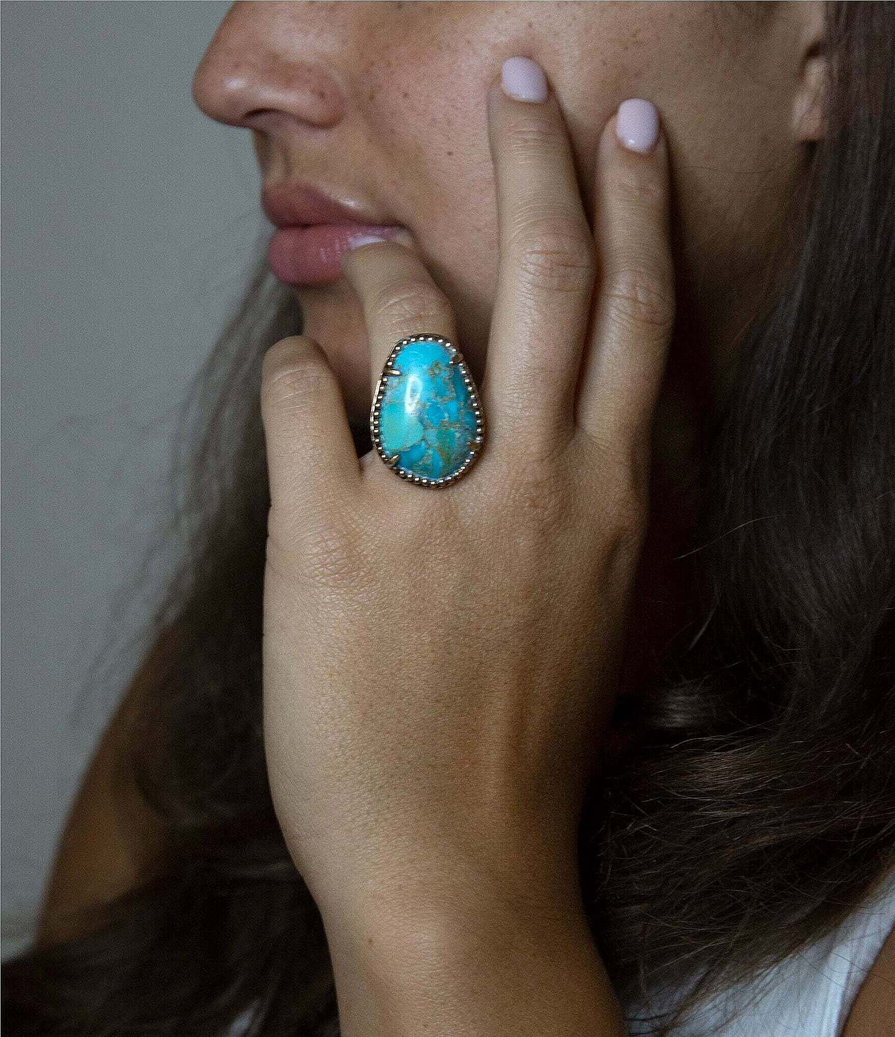 Barse Bronze and Genuine Turquoise Statement Ring