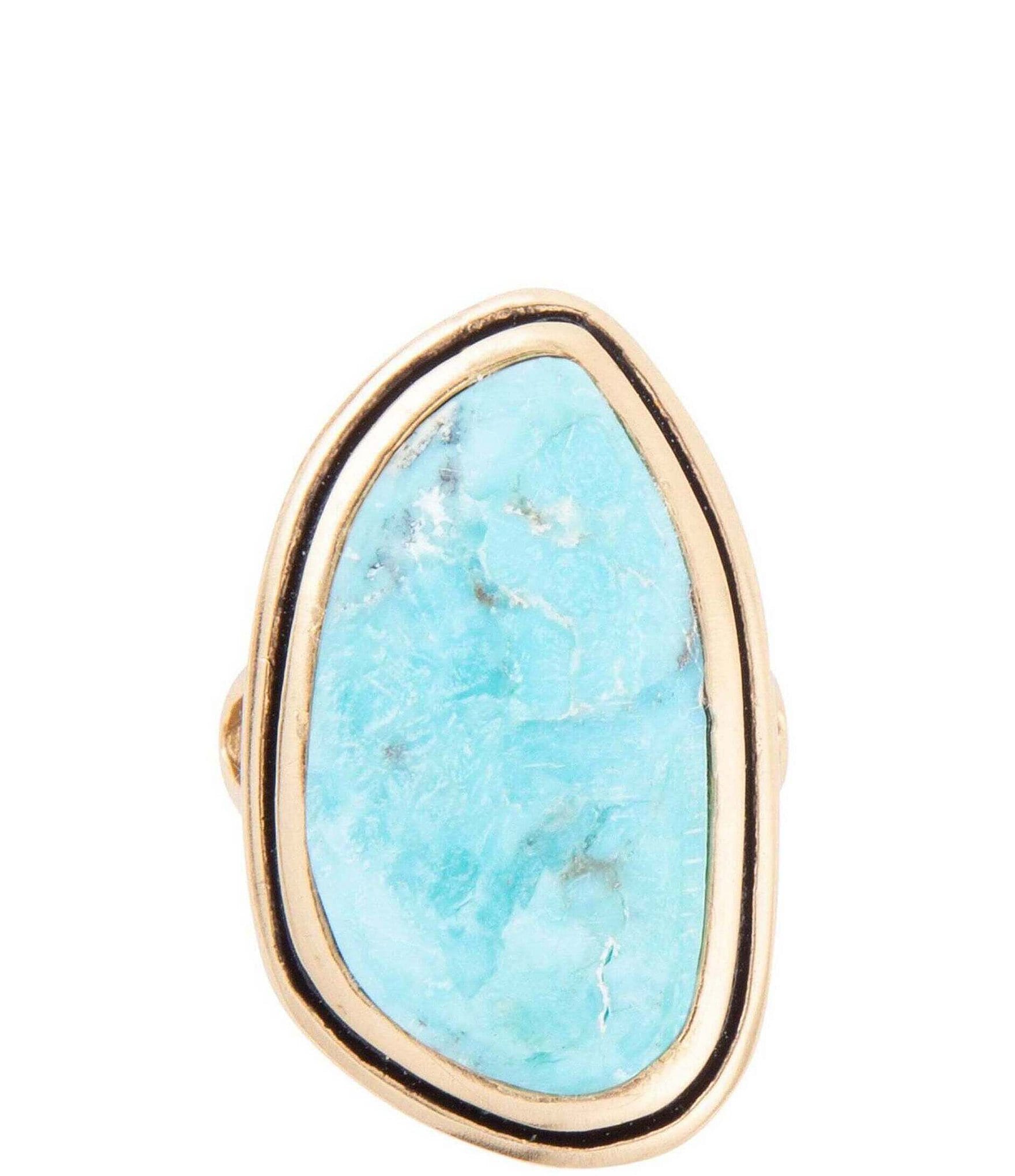 Barse Blue Turquoise Golden Statement Ring