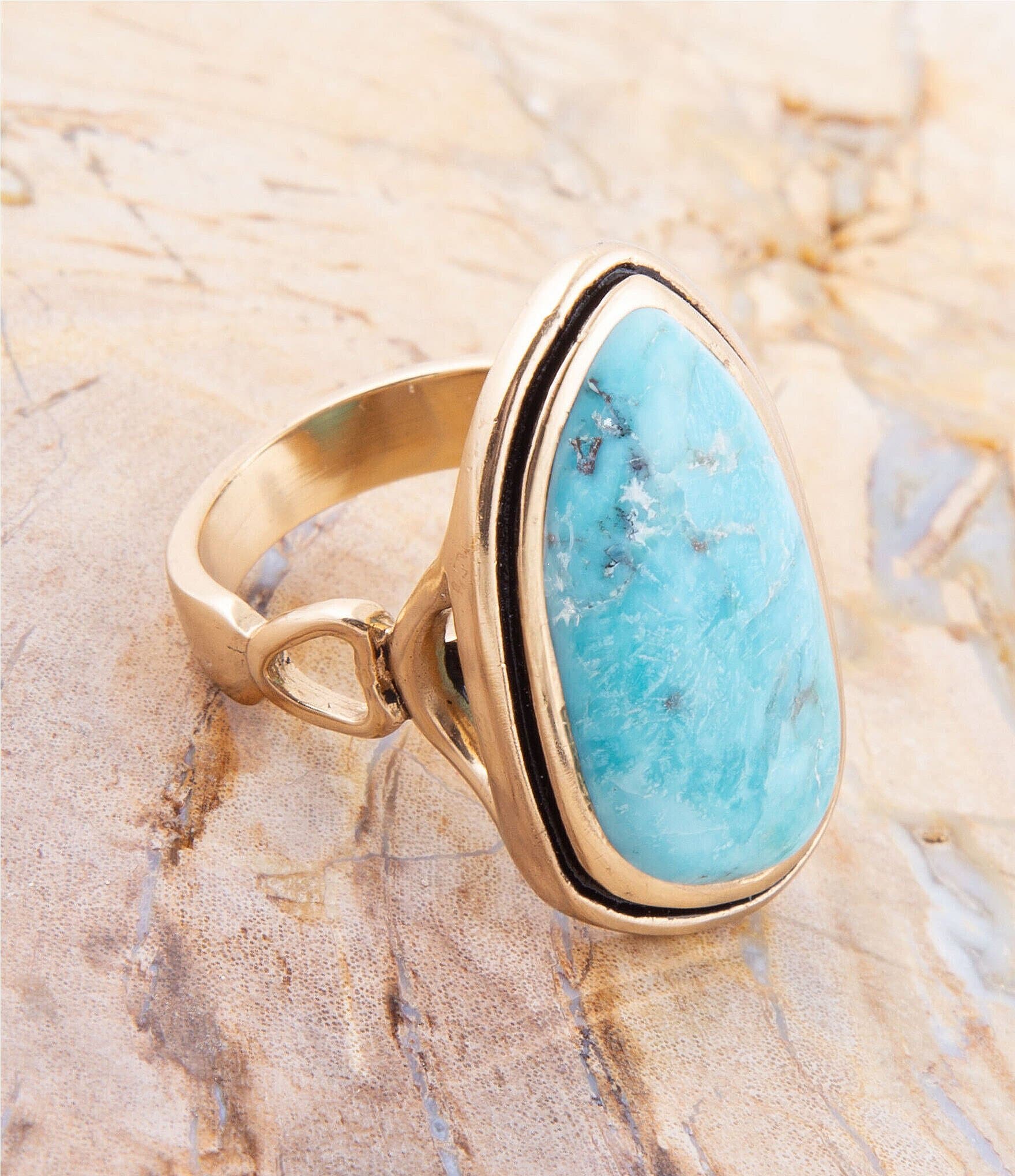 Barse Blue Turquoise Golden Statement Ring