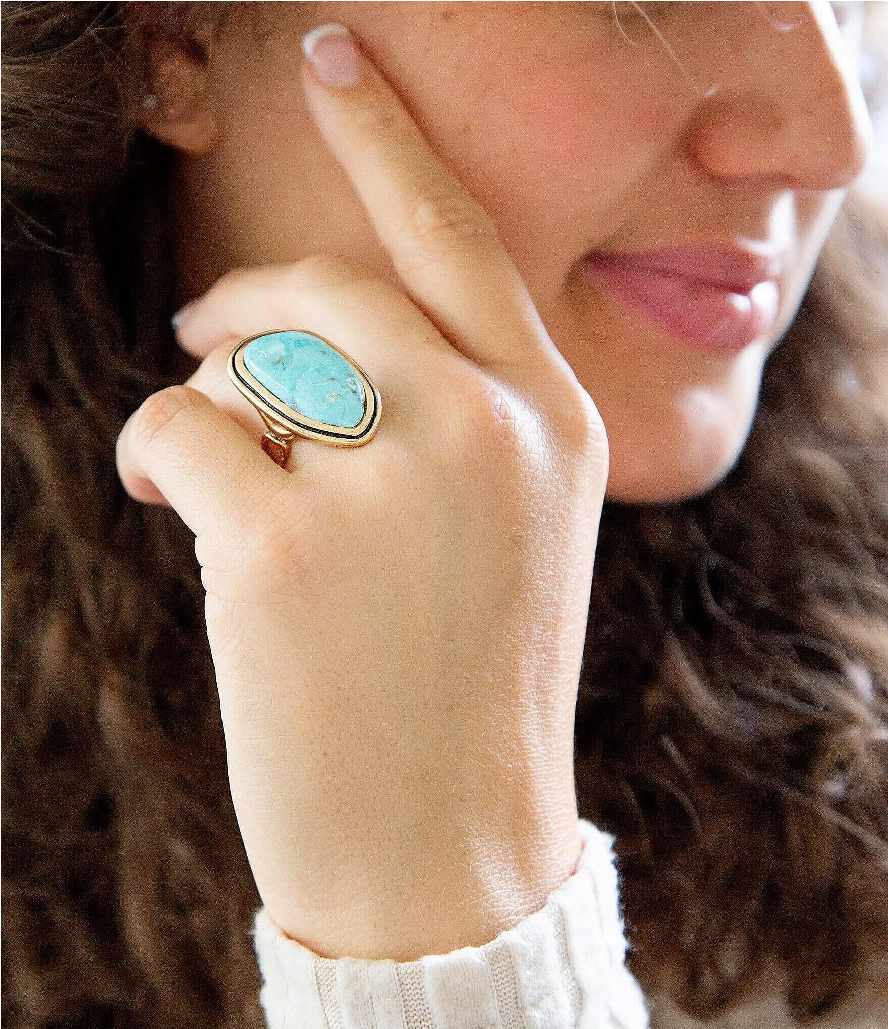Barse Blue Turquoise Golden Statement Ring