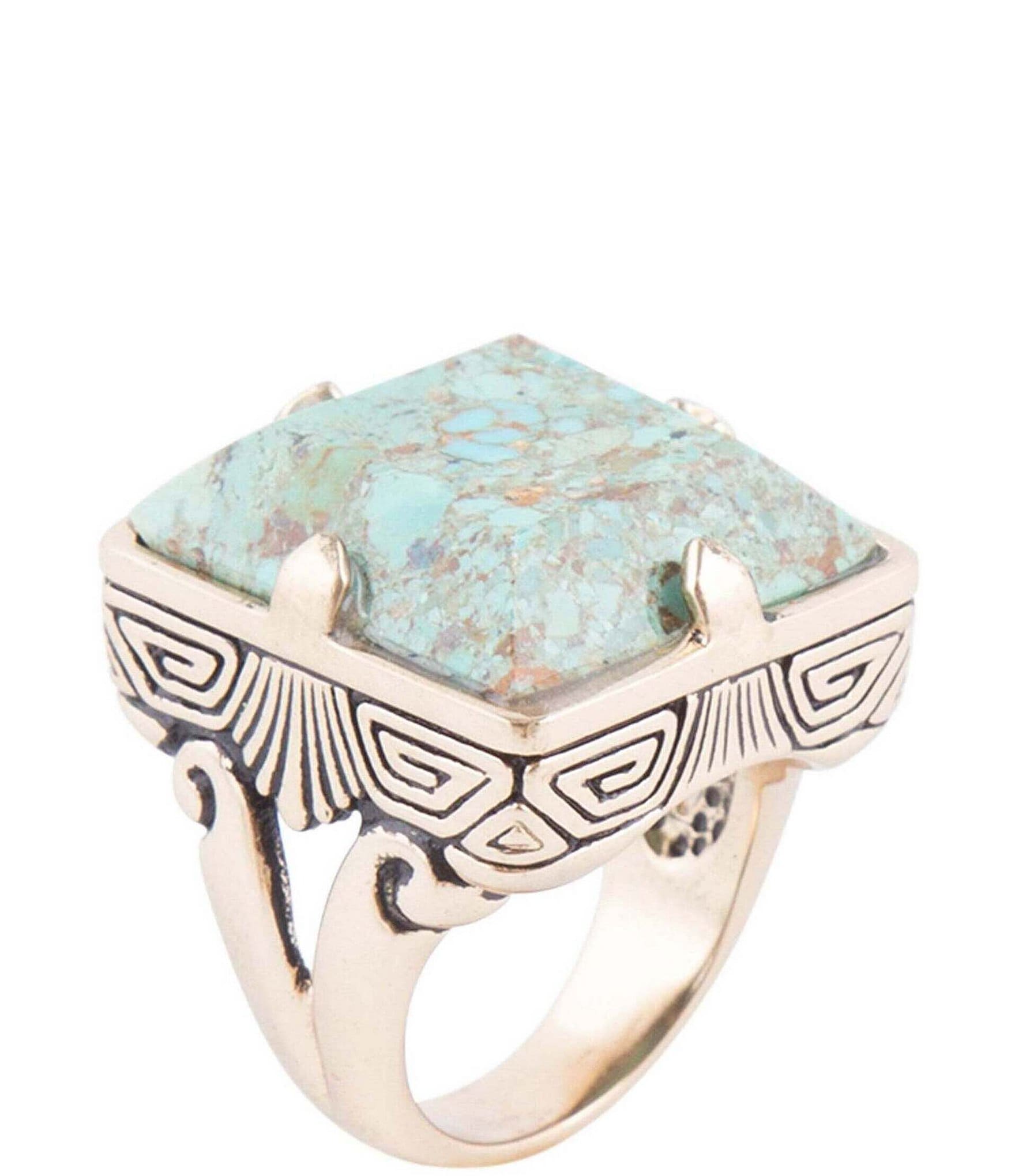 Barse Square Statement Blue Turquoise Golden Ring