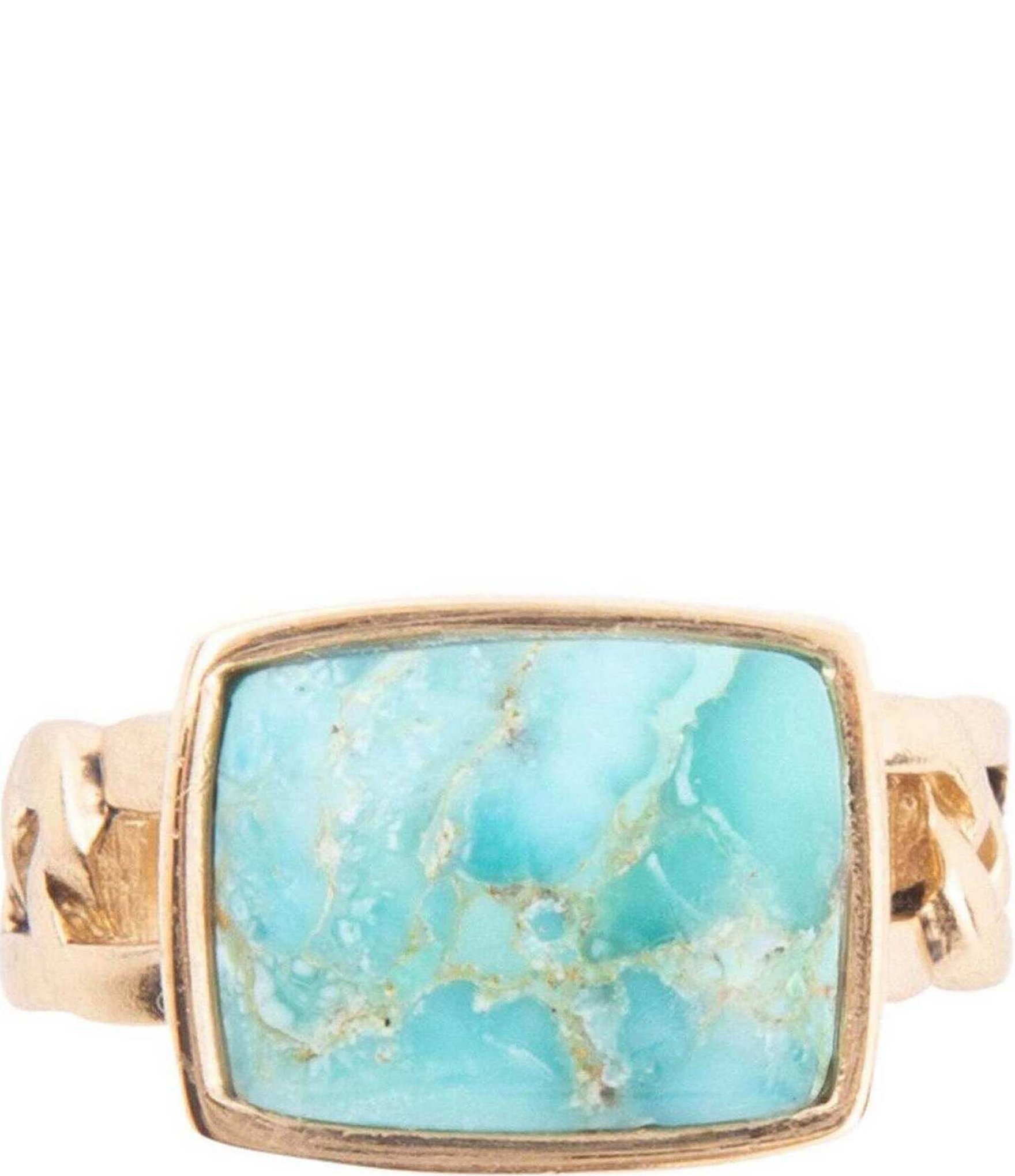 Barse Bronze and Genuine Turquoise Stone Bronze Metal Statement Ring