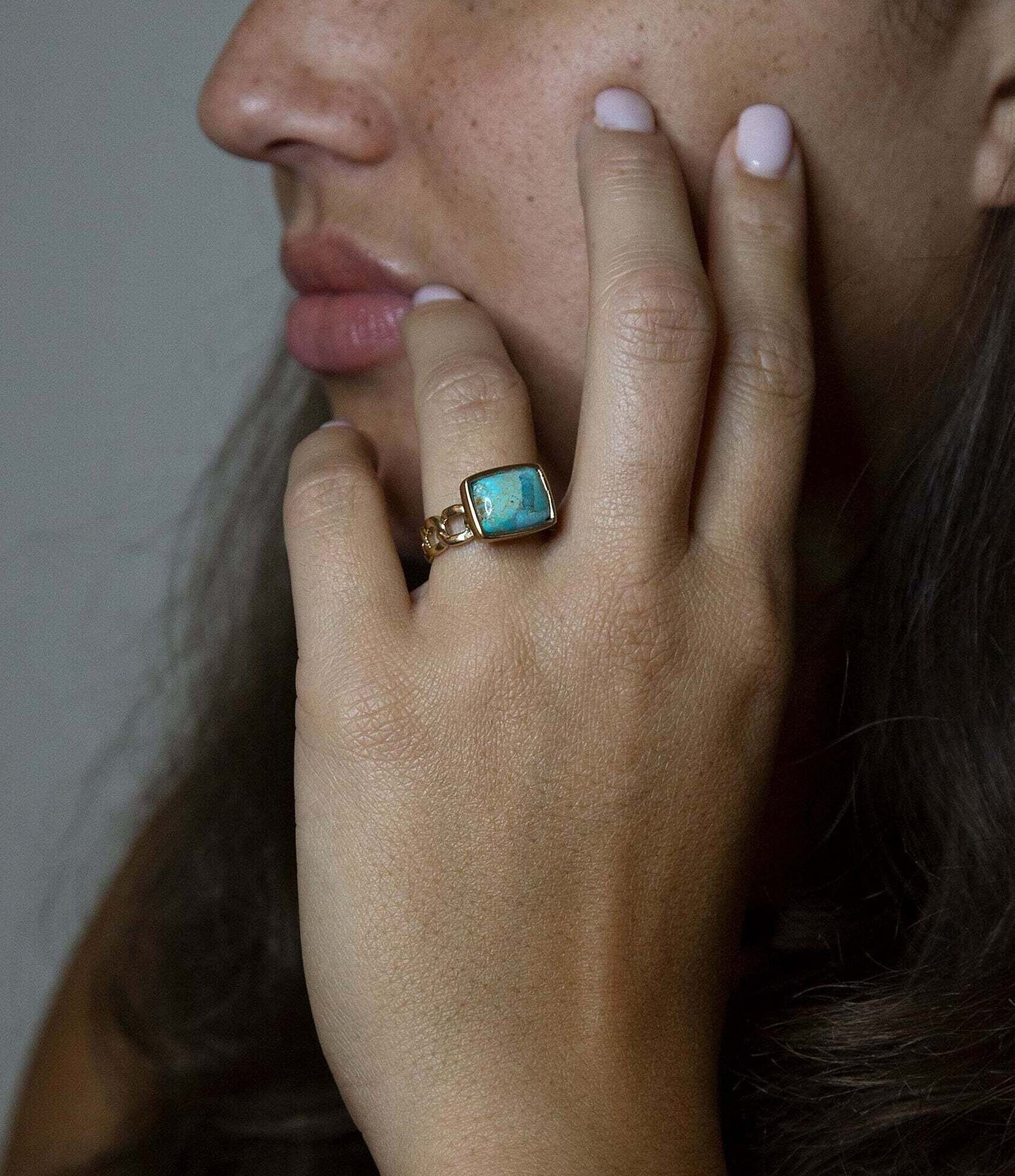 Barse Bronze and Genuine Turquoise Stone Bronze Metal Statement Ring