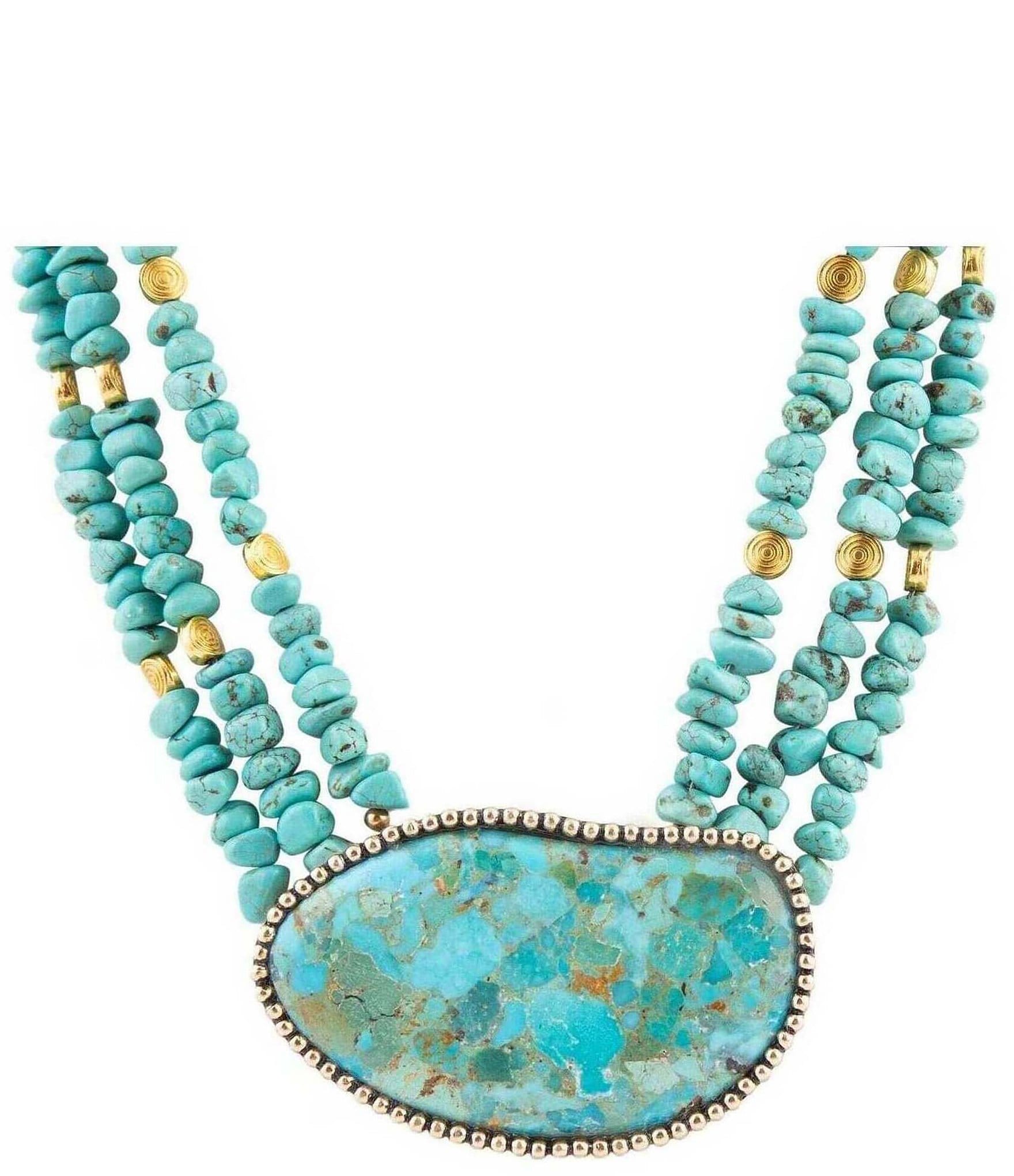 Barse Bronze and Genuine Turquoise Stone Multi-Stand Necklace