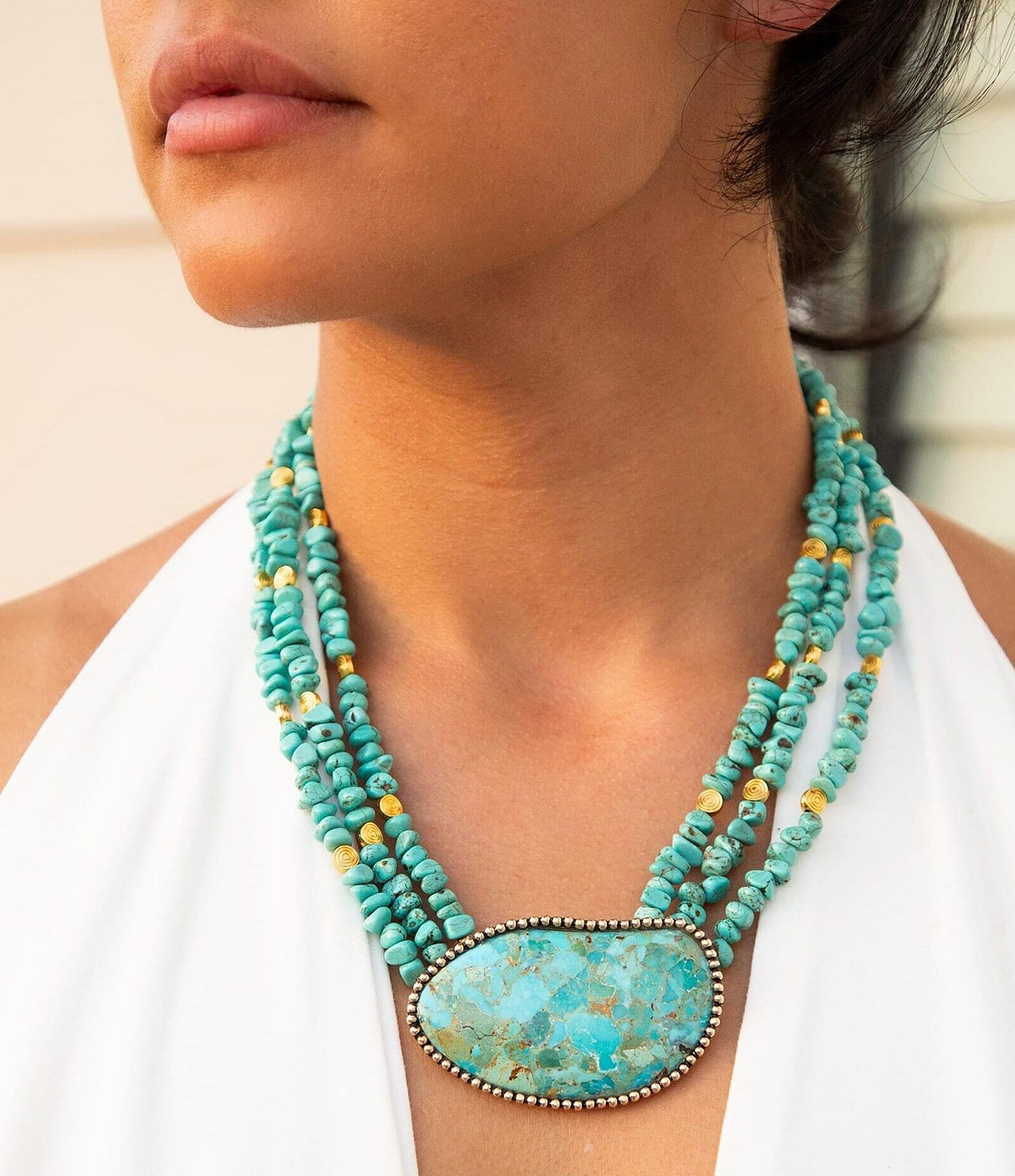 Barse Bronze and Genuine Turquoise Stone Multi-Stand Necklace