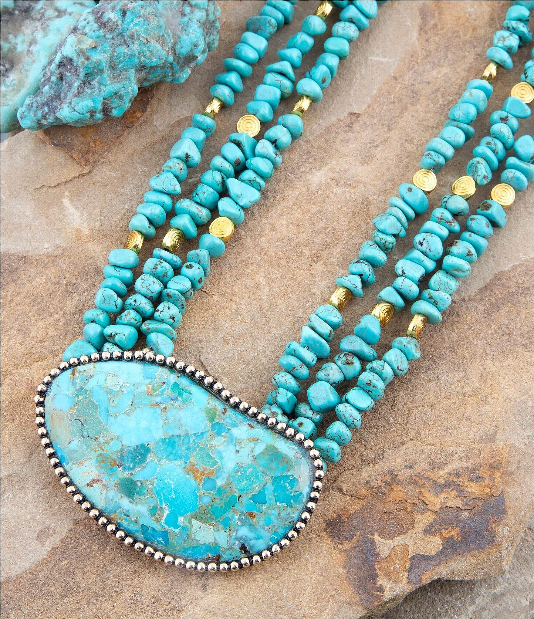 Barse Bronze and Genuine Turquoise Stone Multi-Stand Necklace