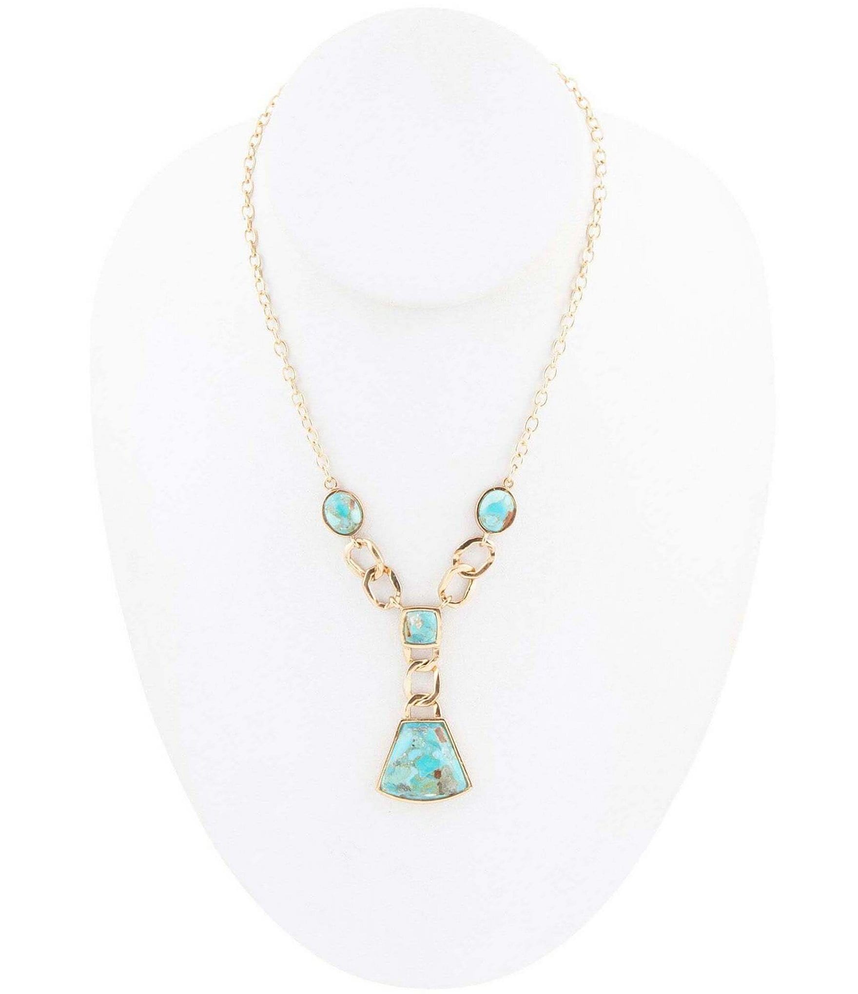 Barse Bronze and Genuine Turquoise Y Necklace