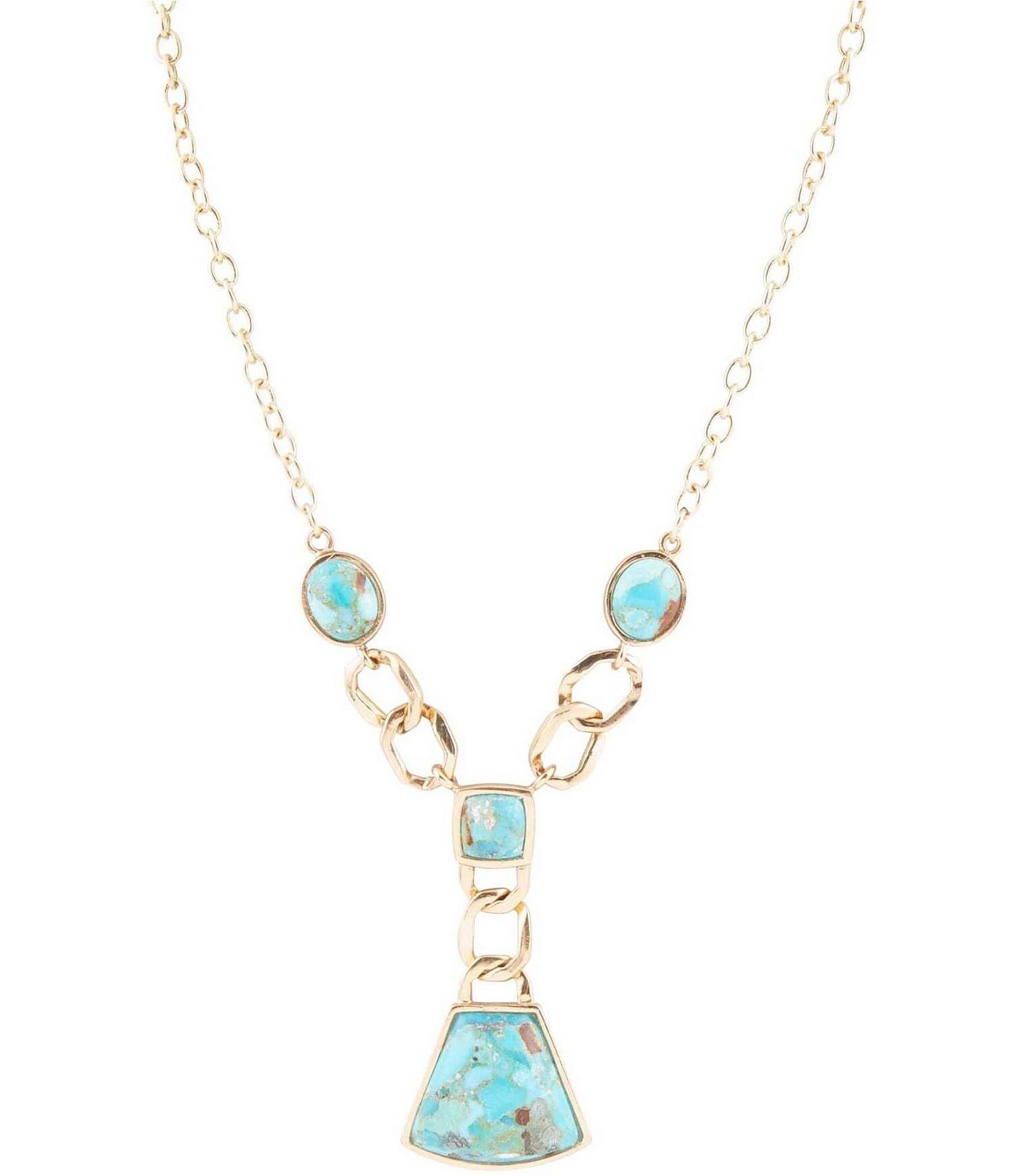 Barse Bronze and Genuine Turquoise Y Necklace