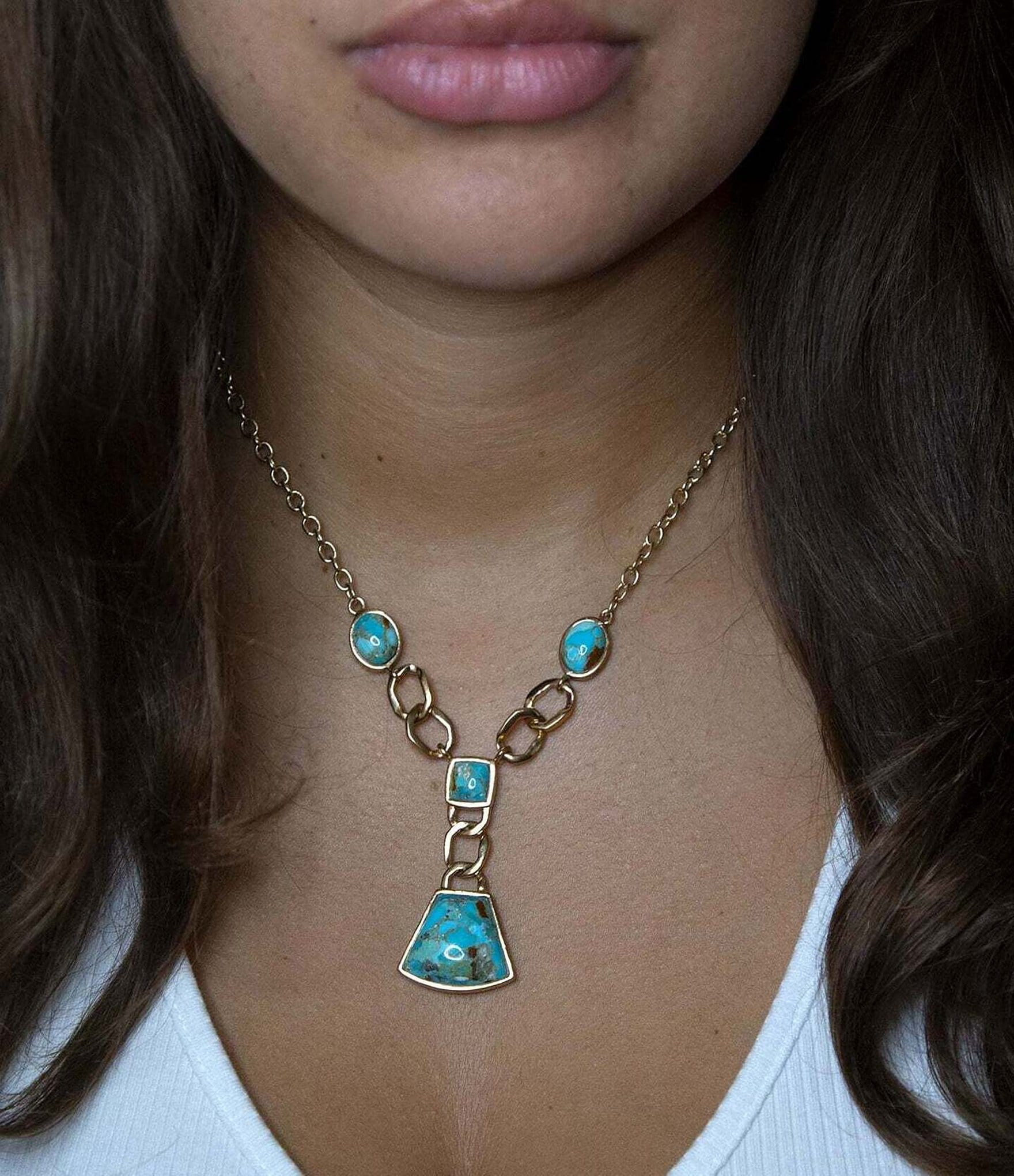 Barse Bronze and Genuine Turquoise Y Necklace