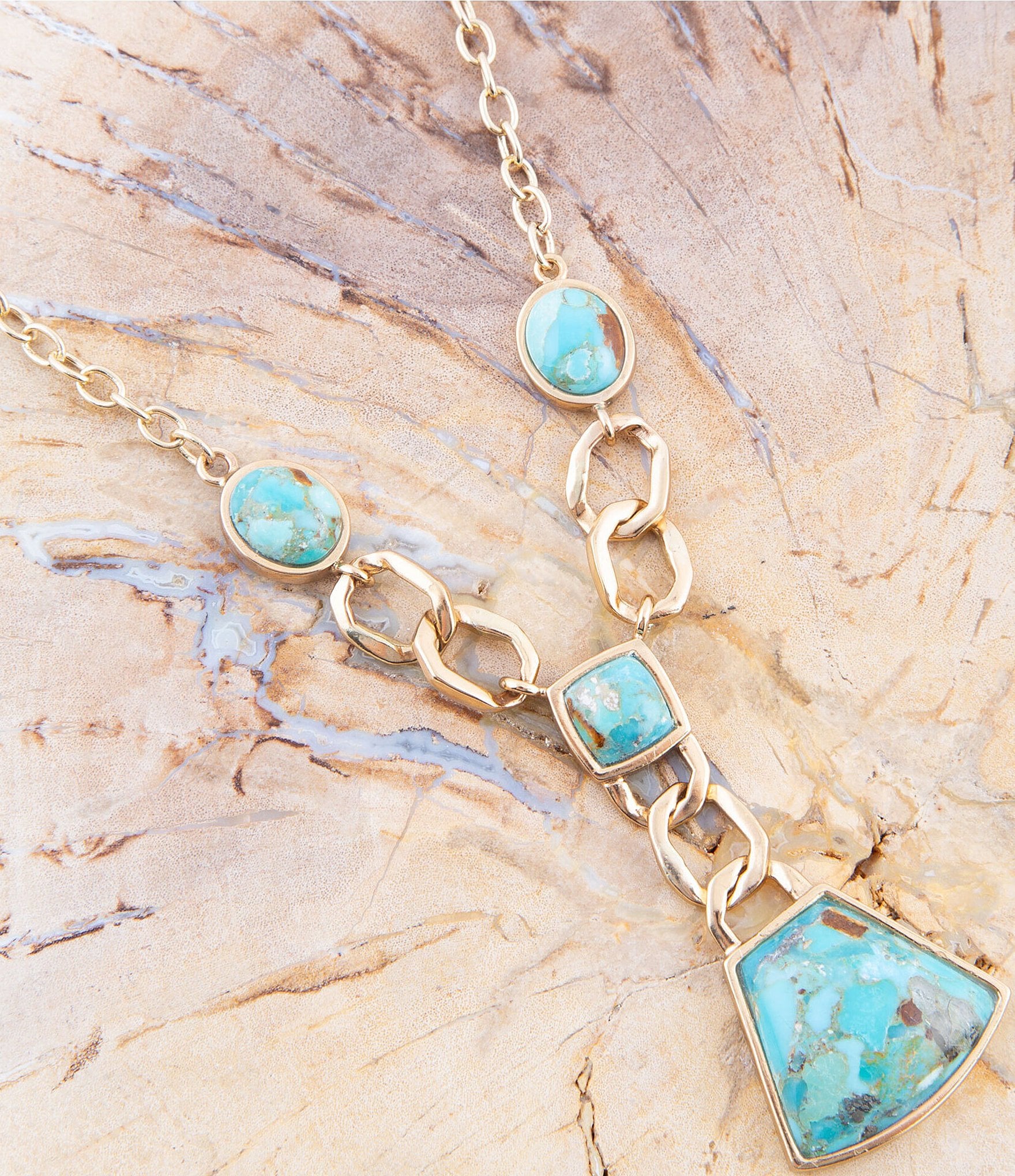 Barse Bronze and Genuine Turquoise Y Necklace