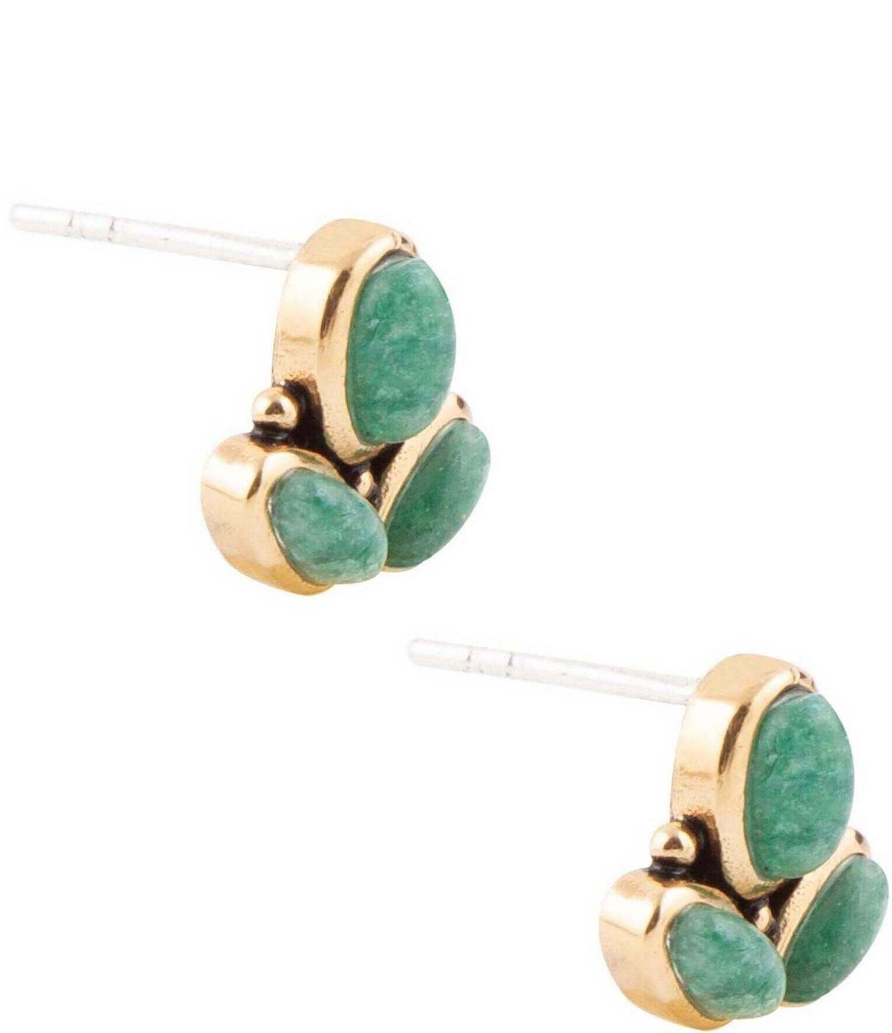 Barse Bronze and Genuine Green Aventurine Stone Stud Earrings