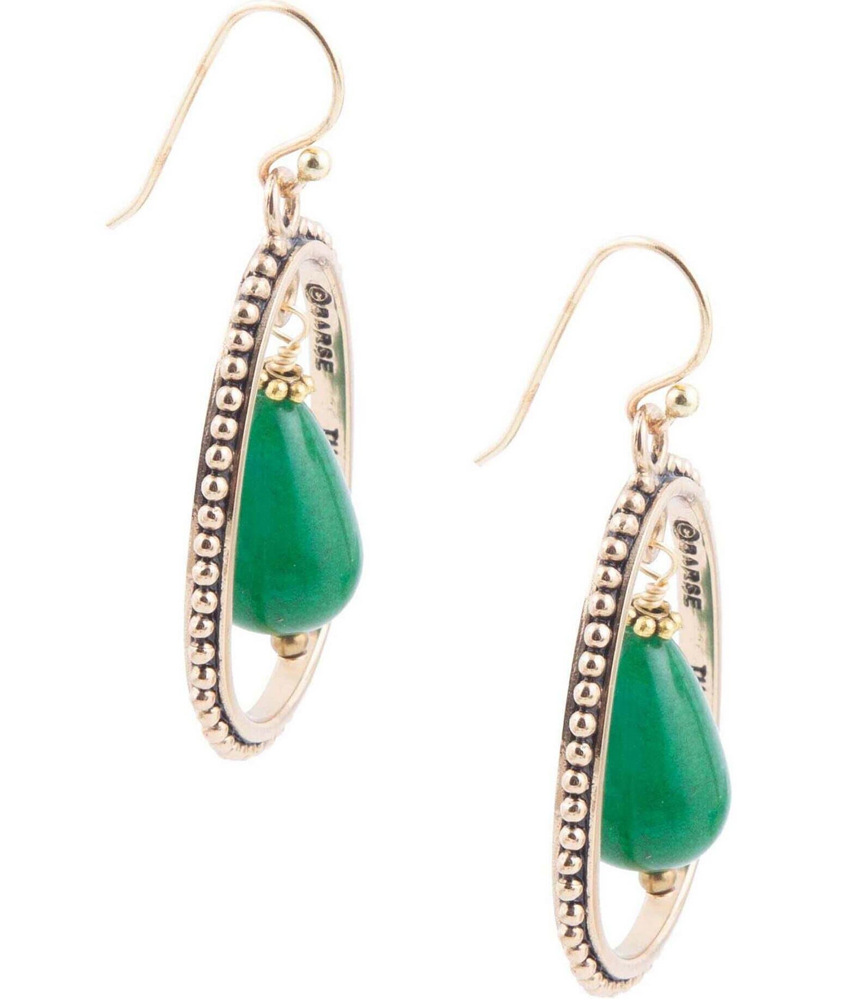 Barse Bronze and Green Genuine Onyx Teardrop Drop Earrings