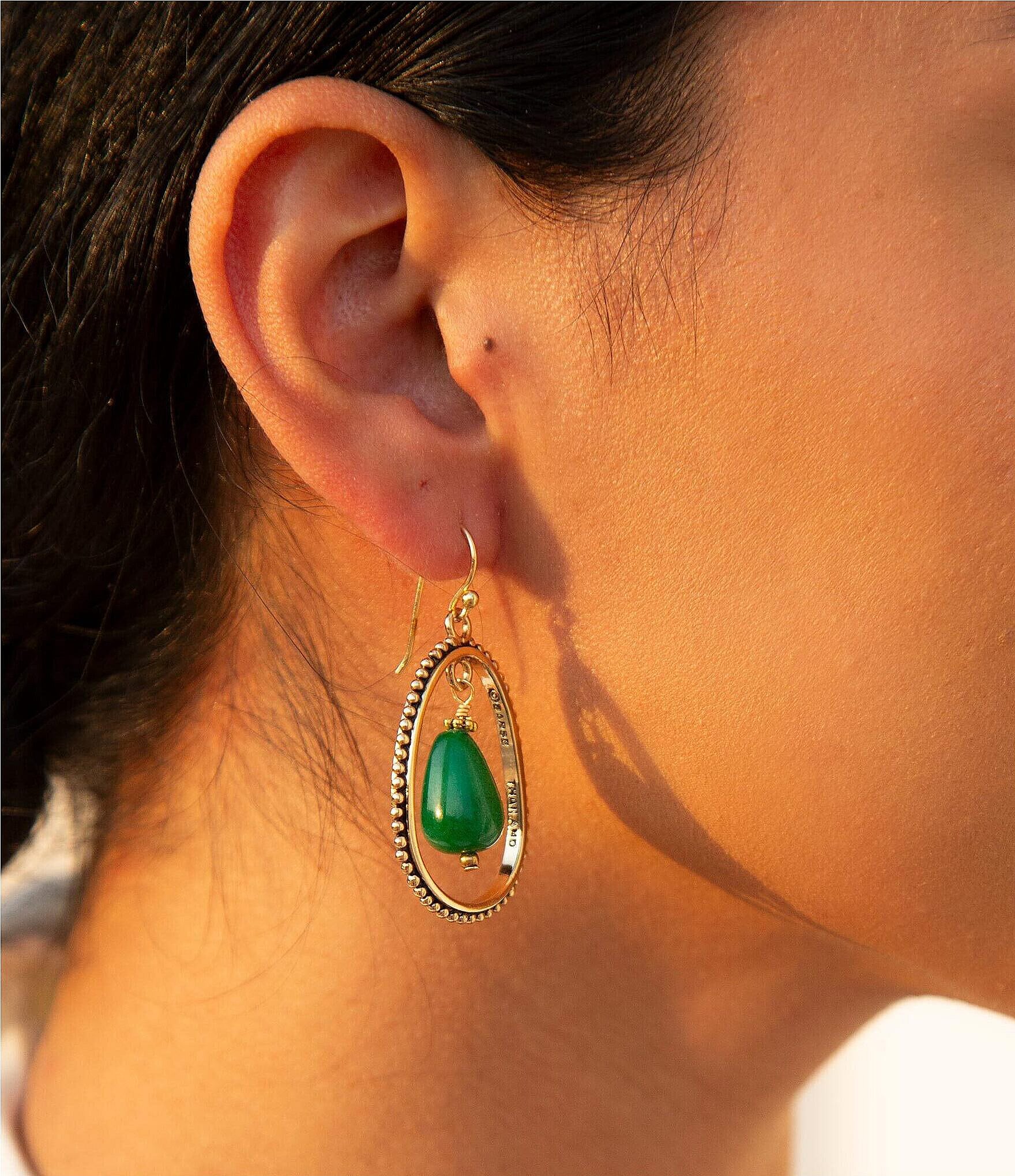 Barse Bronze and Green Genuine Onyx Teardrop Drop Earrings