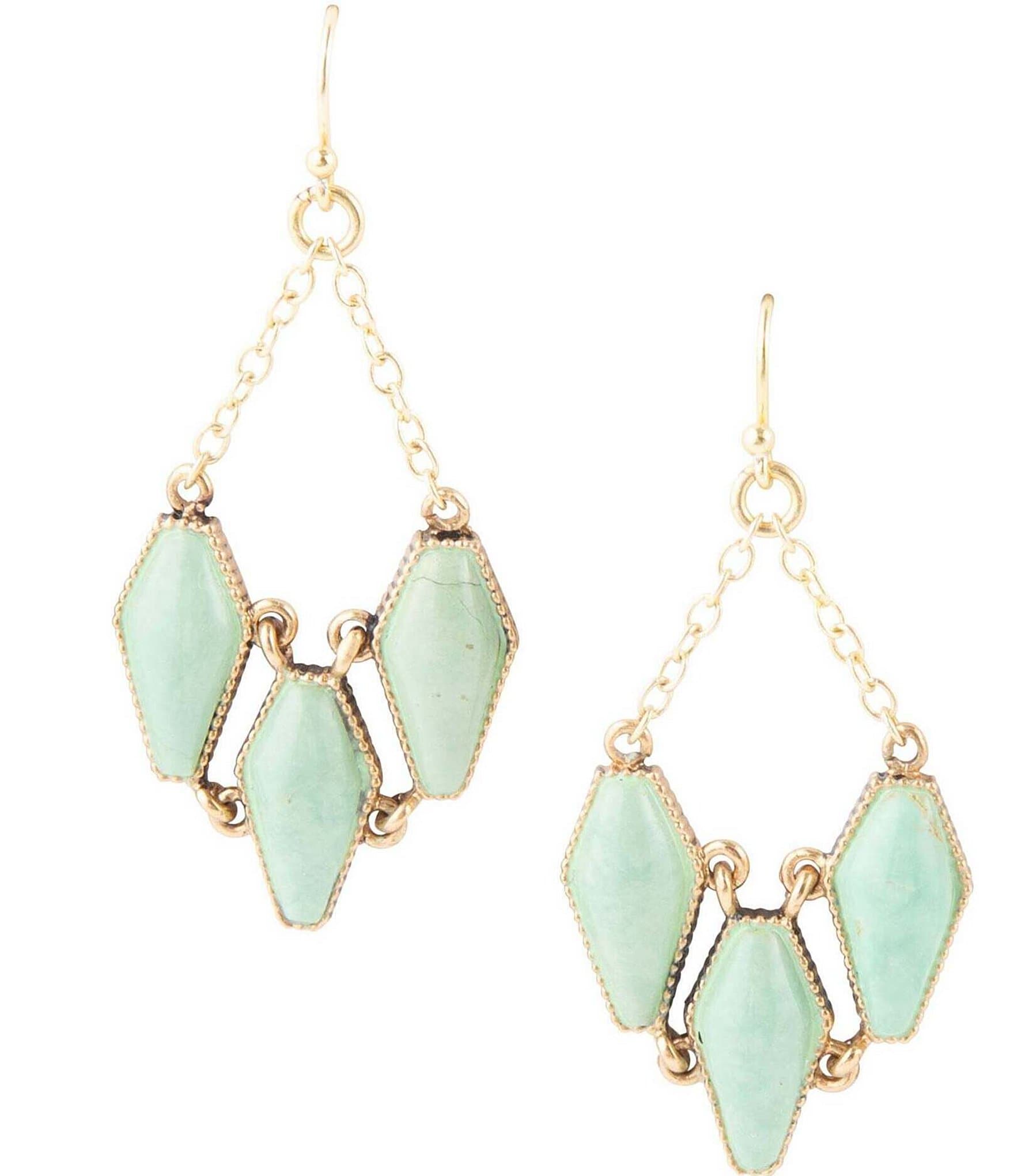 Barse Bronze and Green Turquoise Genuine Stone Drop Earrings