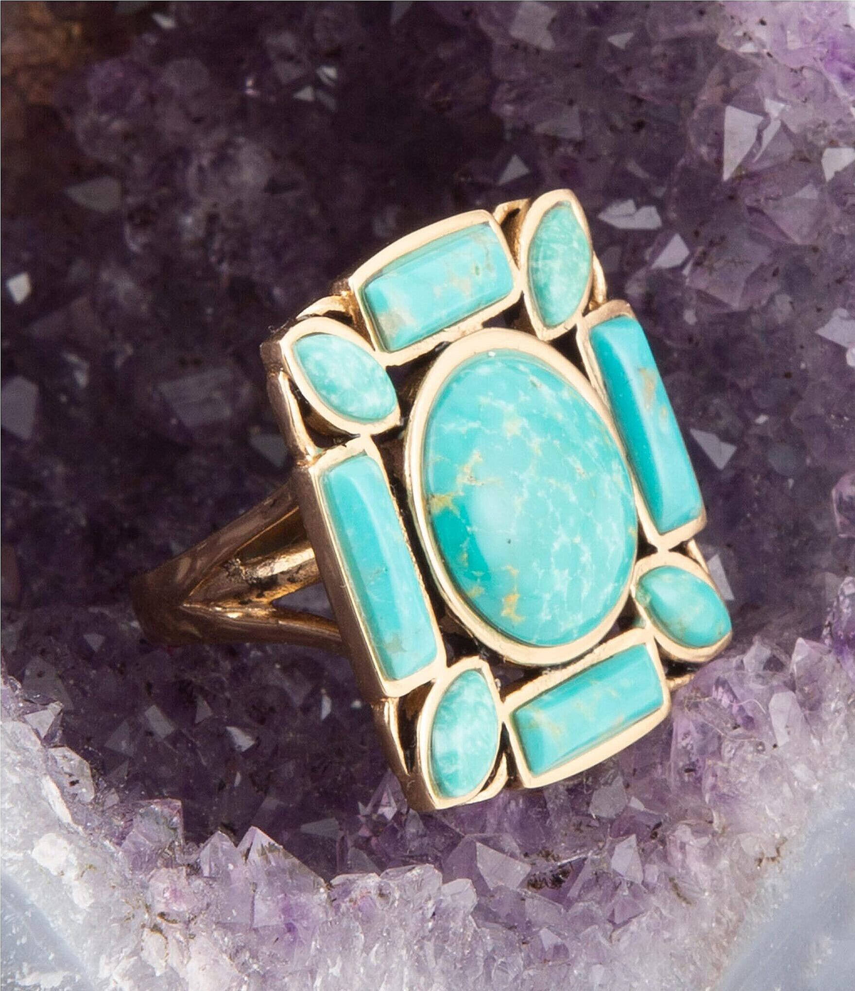 Barse Bronze and Green Turquoise Genuine Stone Statement Ring