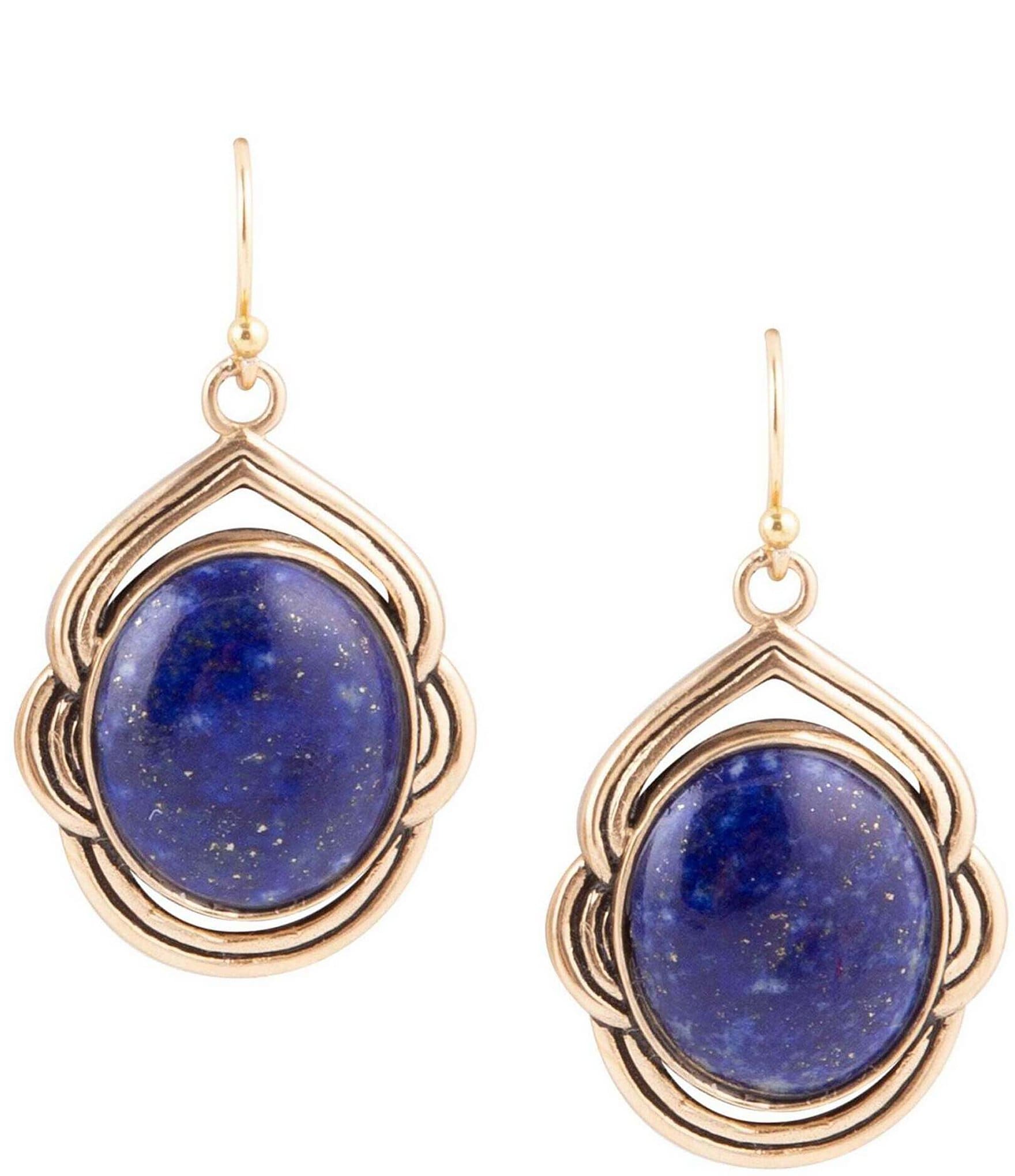 Barse Bronze Metal and Lapis Drop Earrings