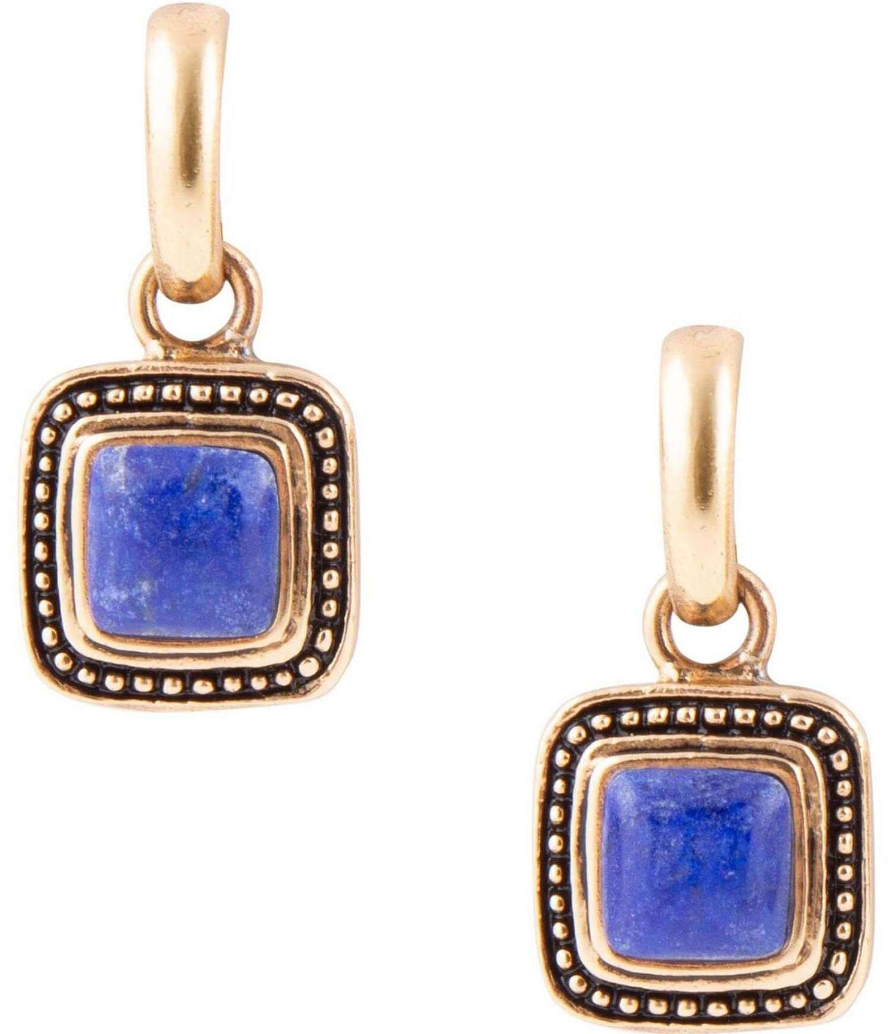 Barse Bronze and Genuine Lapis Stone Square Drop Earrings