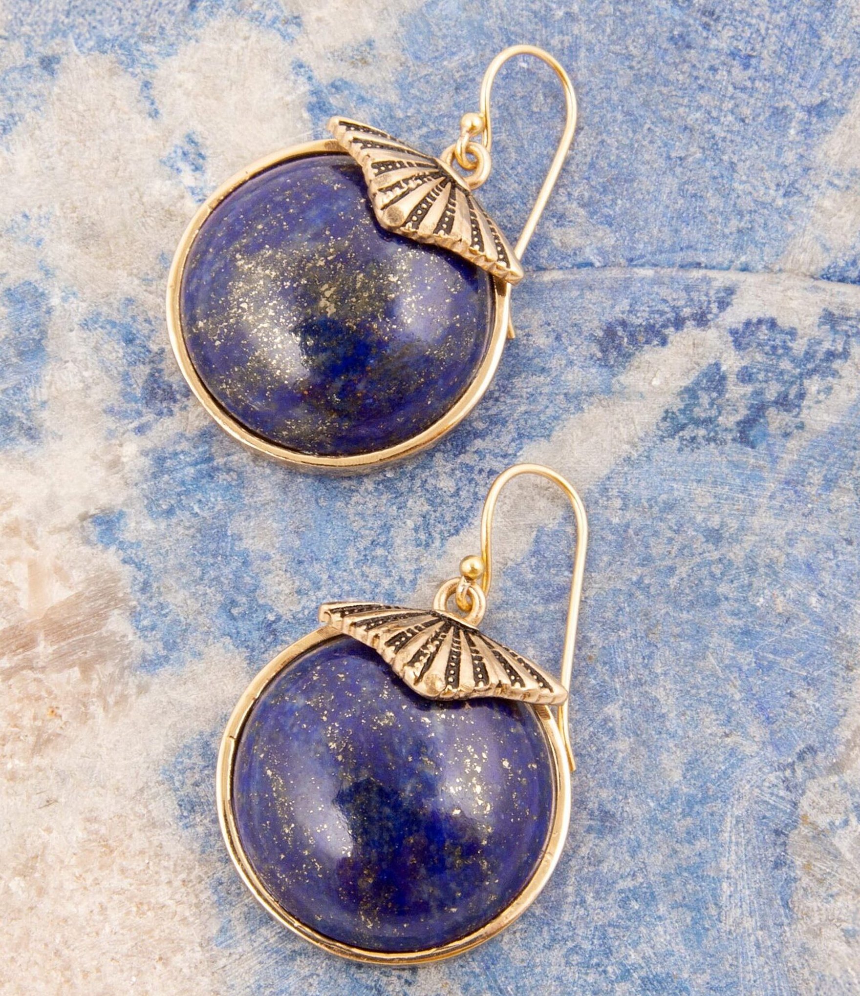 Barse Blue Lapis Circle Golden Drop Earings