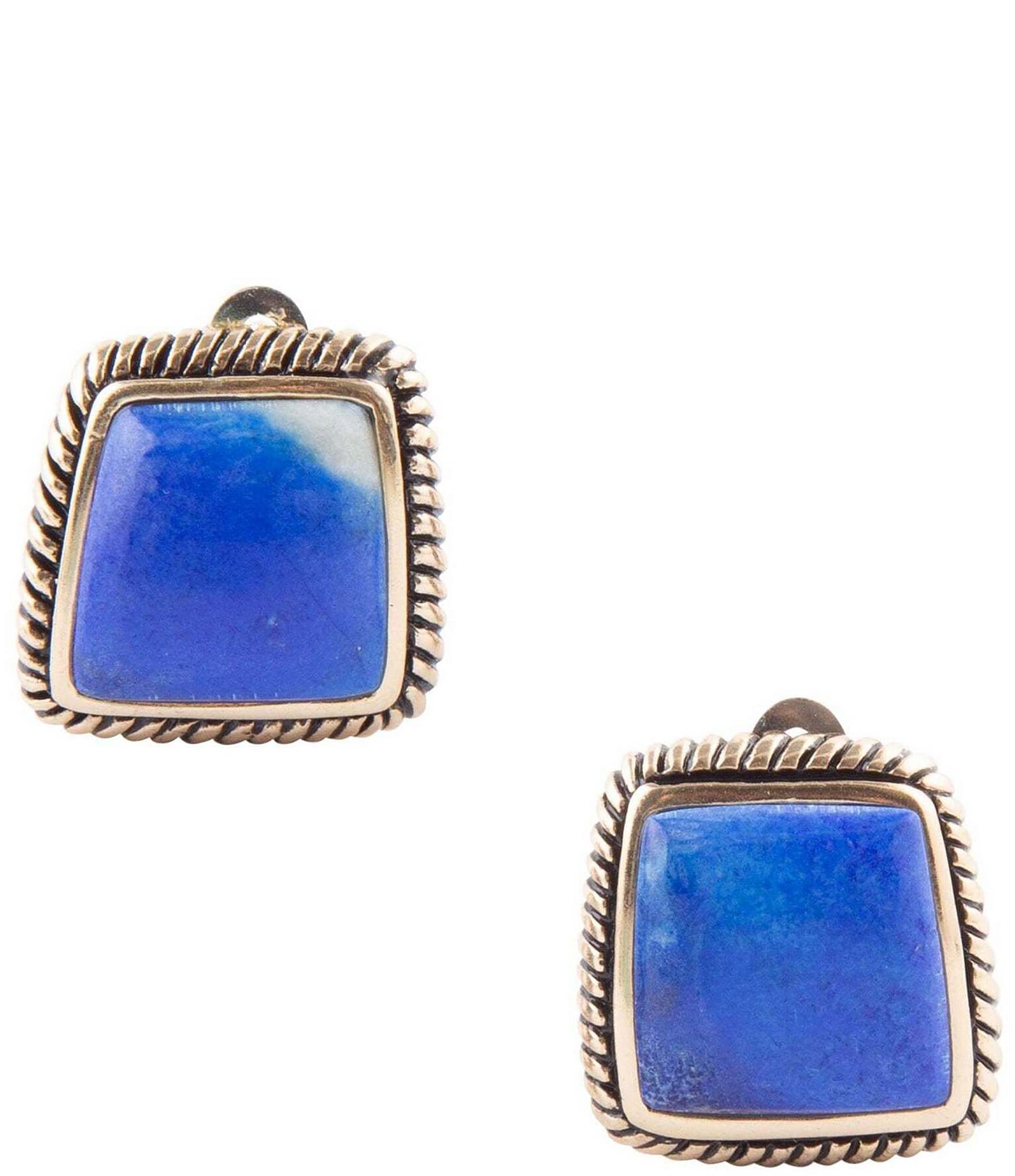 Barse Bronze And Lapis Genuine Stone Clip Square Stud Earrings