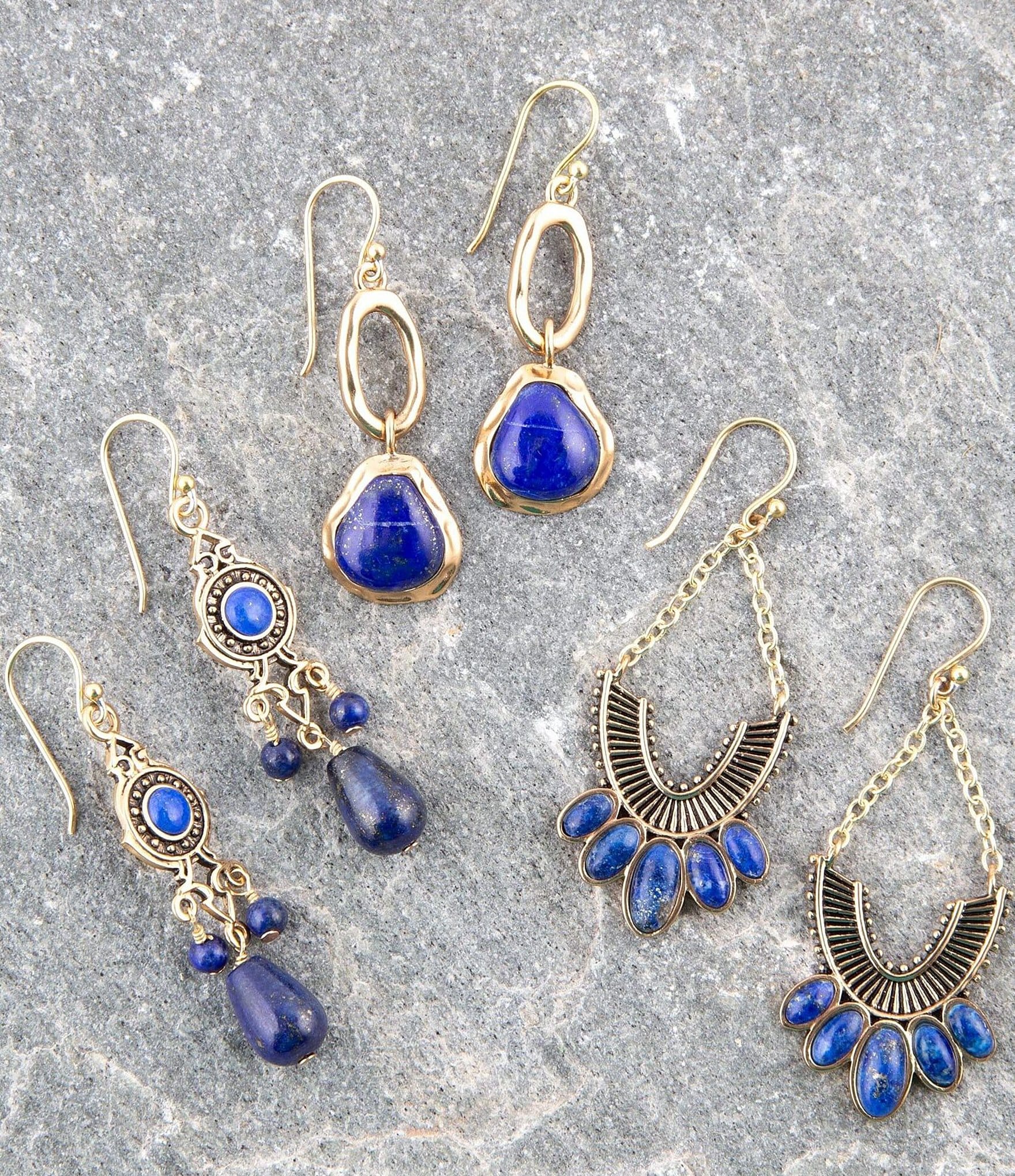 Barse Bronze and Lapis Genuine Stone Statement Chandelier Earrings