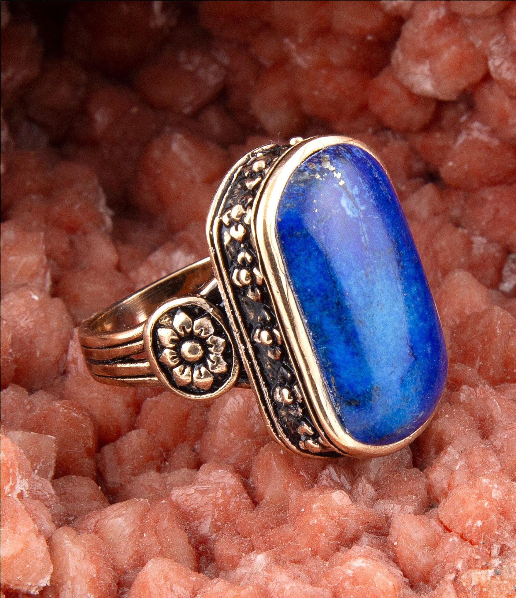 Barse Bronze and Genuine Lapis Stone Statement Ring