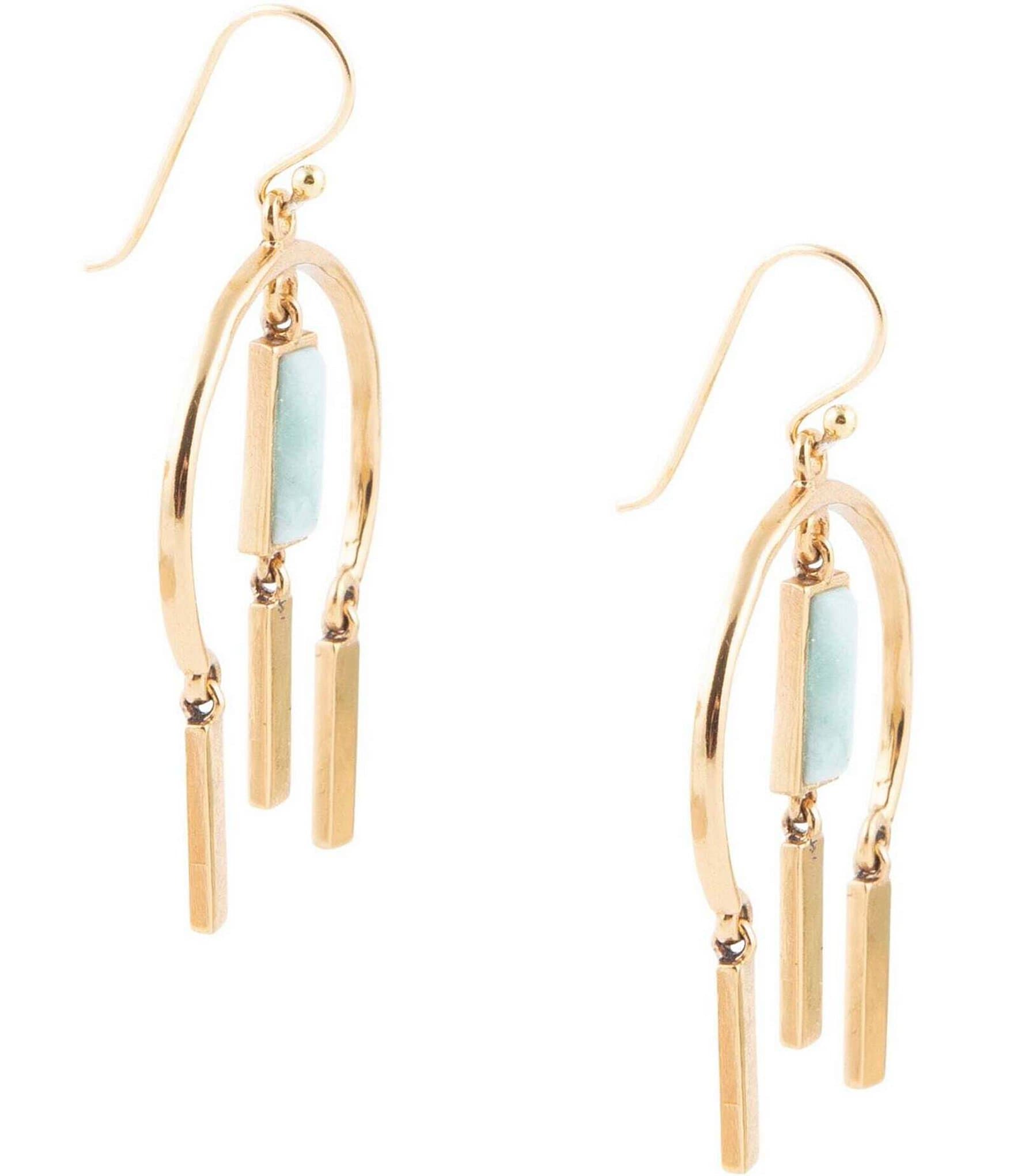 Barse Bronze and Genuine Larimar Stone Statement Chandelier Earrings