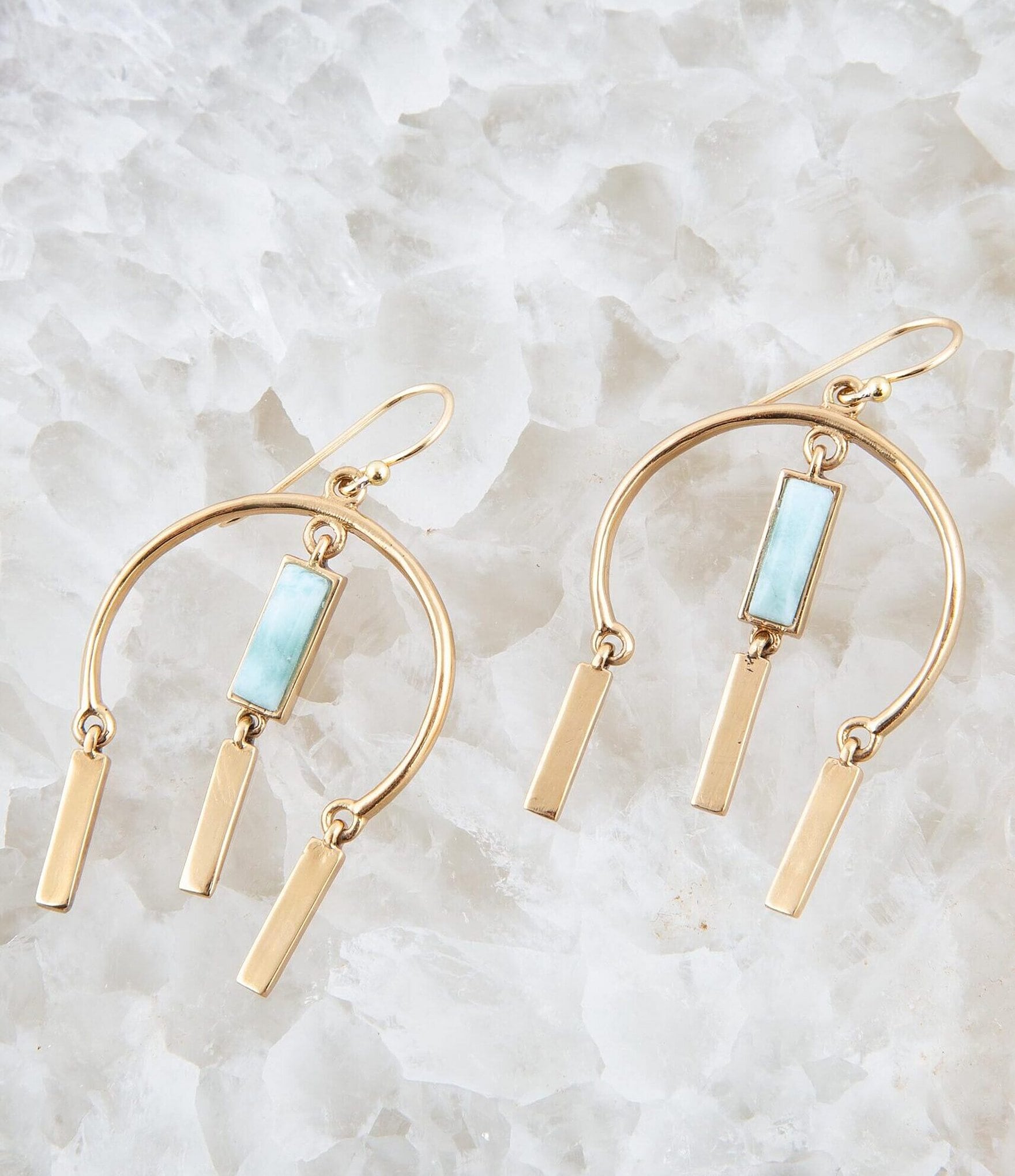 Barse Bronze and Genuine Larimar Stone Statement Chandelier Earrings