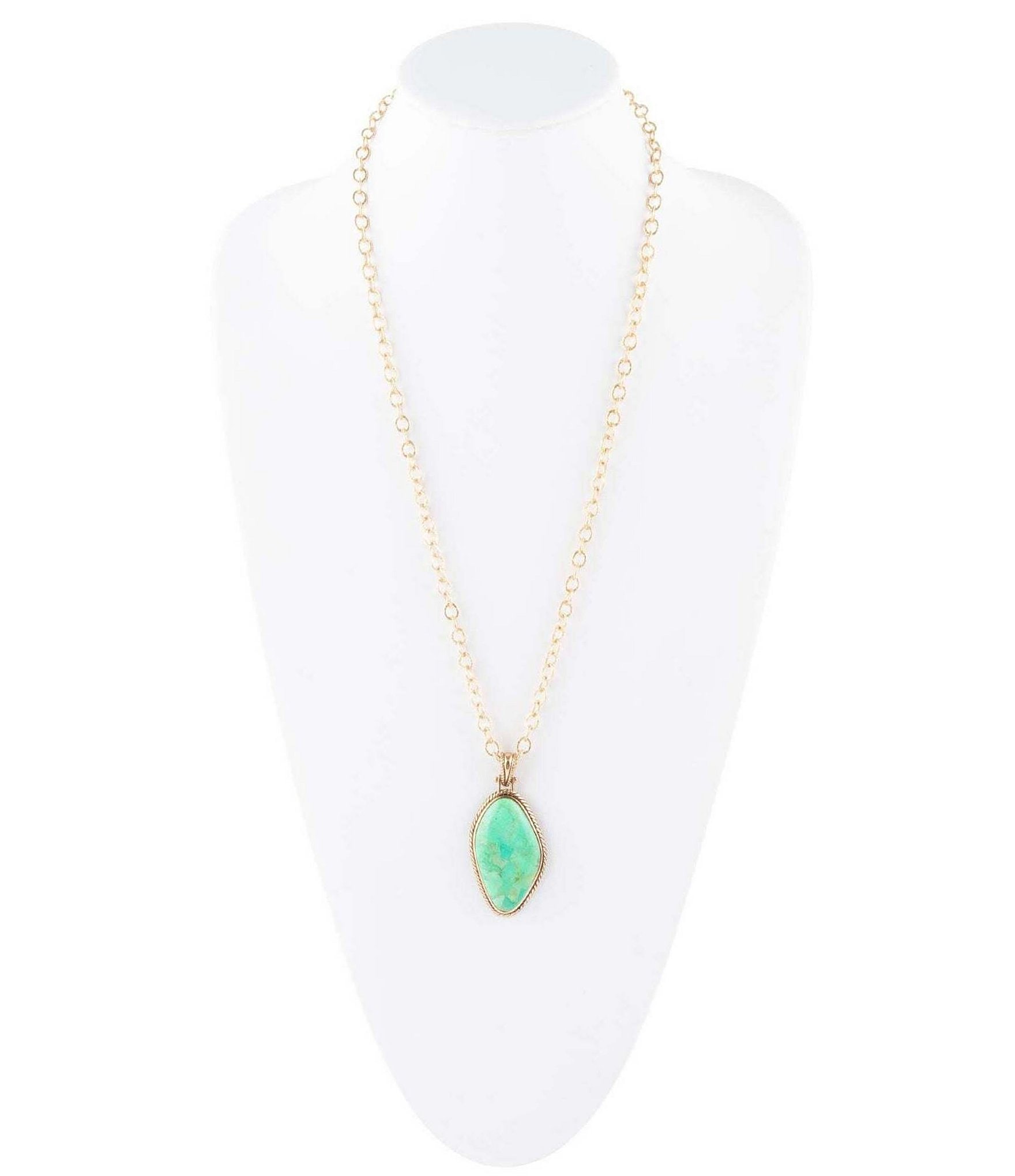 Barse Bronze and Lime Turquoise Long Pendant Necklace