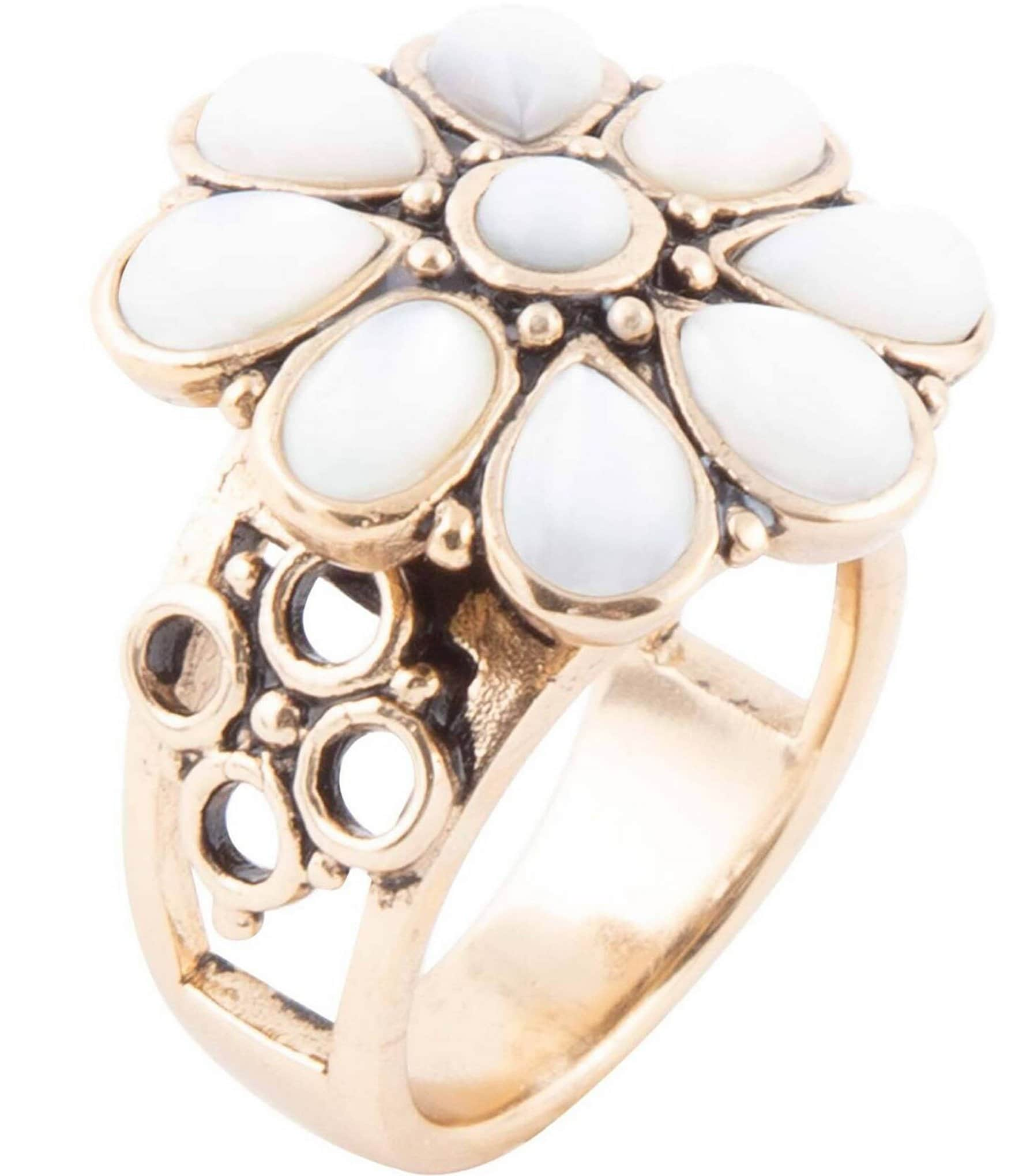 Barse Bronze And Mother-of-Pearl Floral Genuine Stone Statement Ring ...