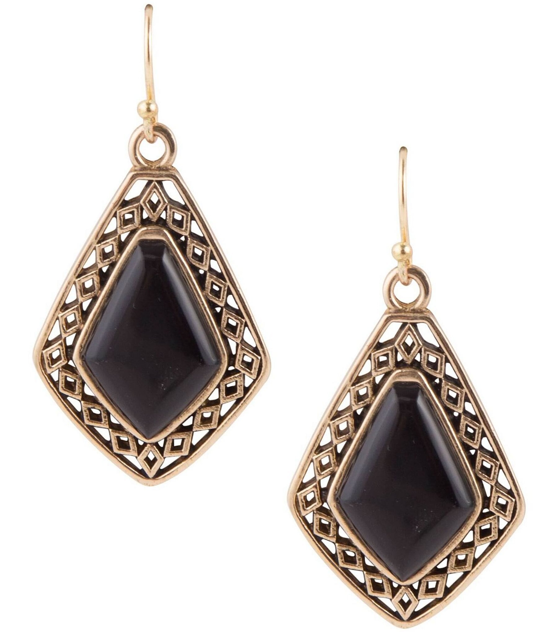 Barse Bronze and Onyx Stone Drop Earrings