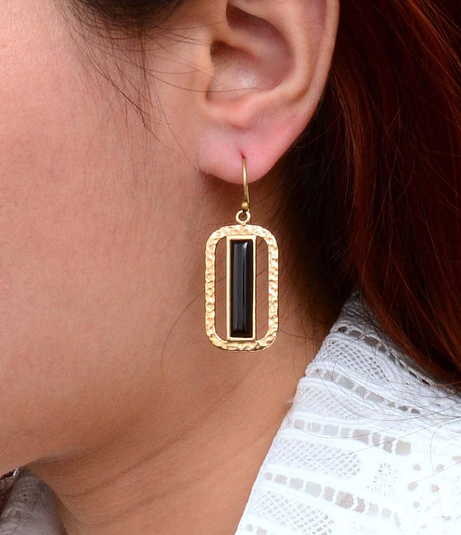 Barse Bronze and Onyx Wavy Drop Earrings