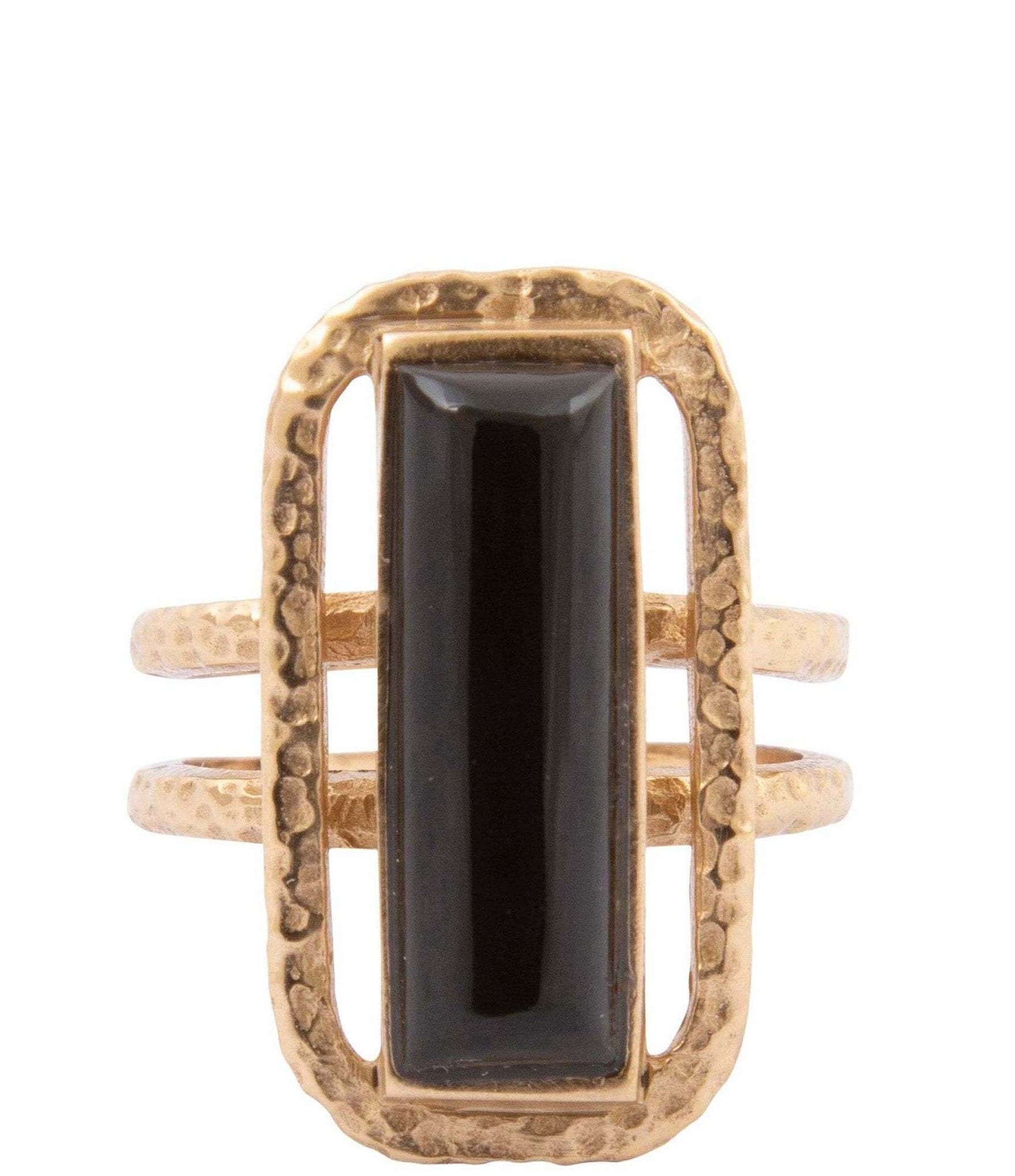 Barse Bronze and Onyx Wavy Statement Ring