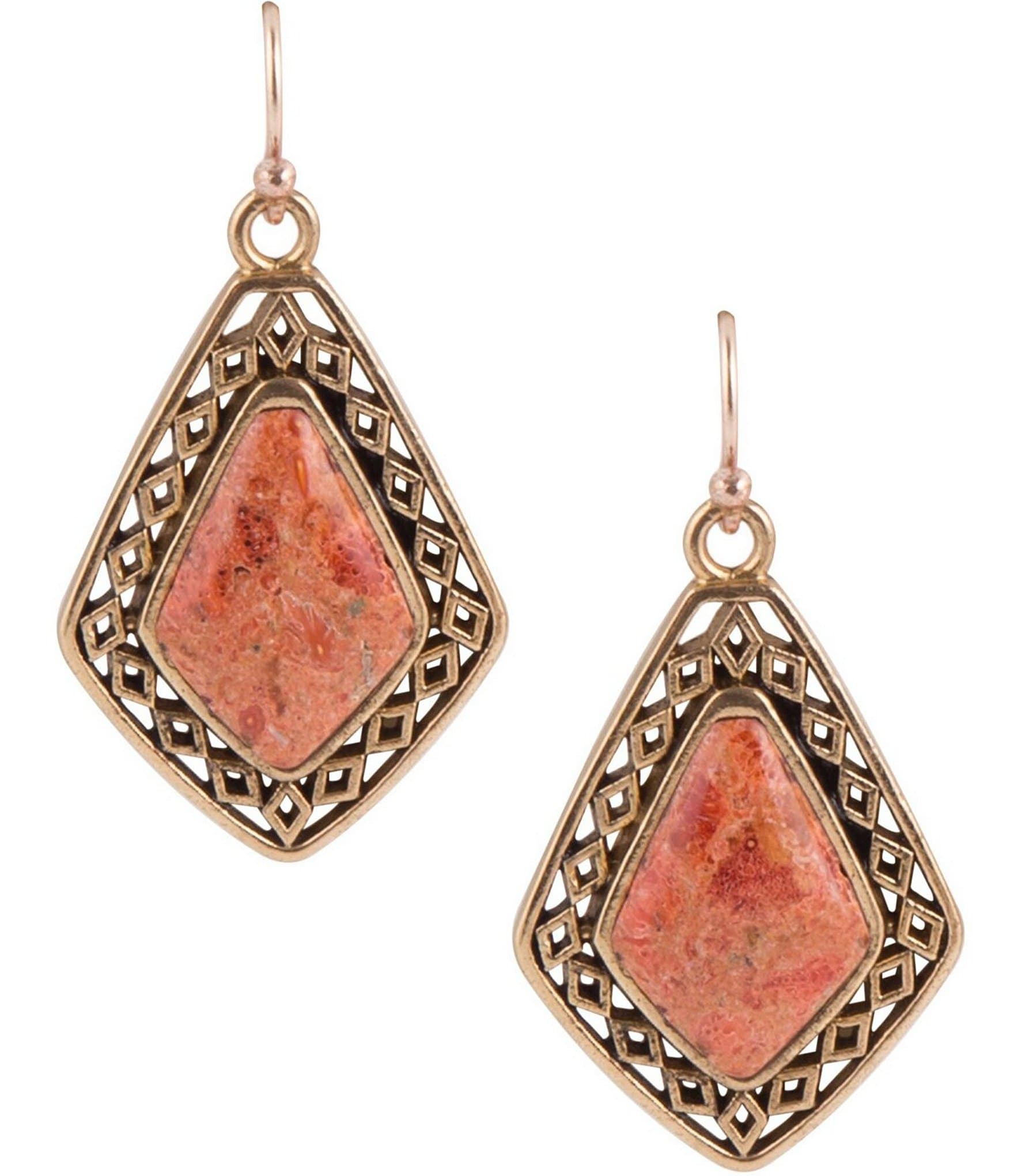 Barse Bronze and Orange Sponge Coral Stone Drop Earrings